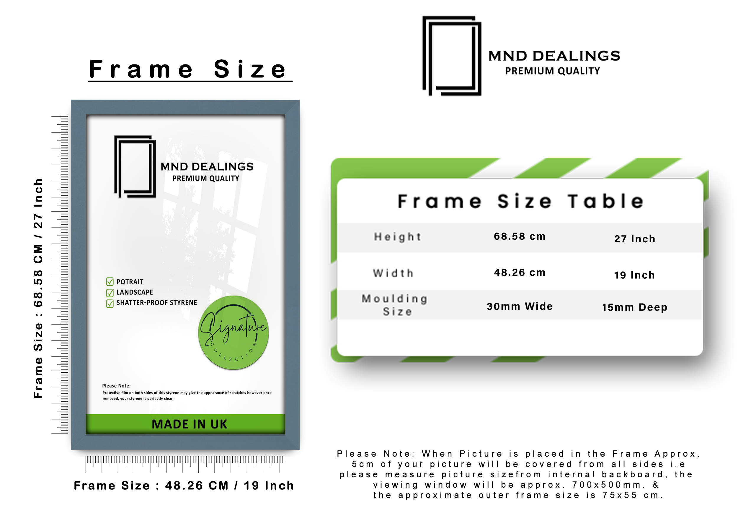 27 x 19 Inch / ( 68.58 x 48.26 CM ) Display Frame - MDF