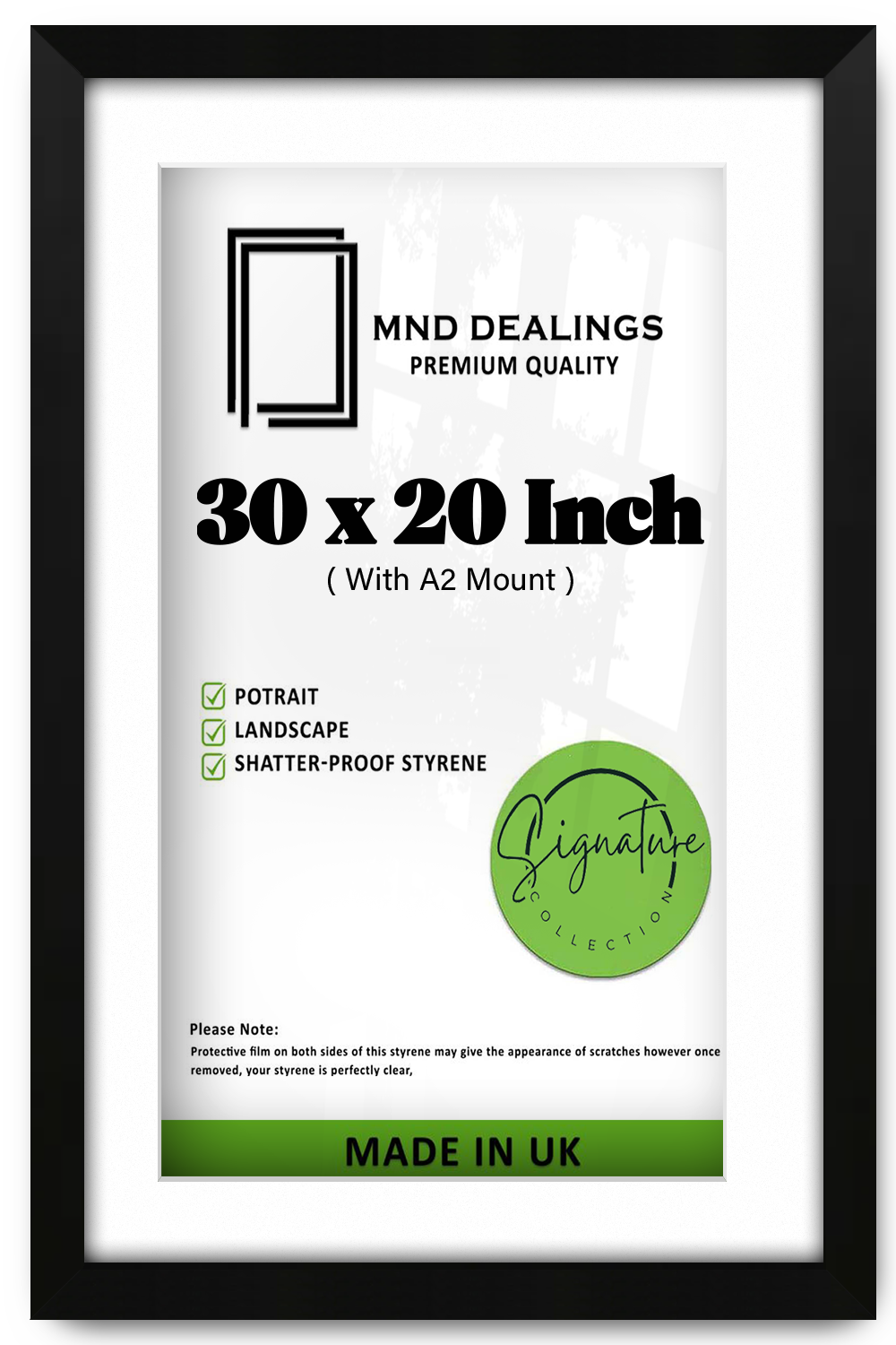 30 x 20 Inch / (76.2 x 50.8 cm ) with A2-(41.90 x 59.40 cm) White Mount Poster Frames - MDF