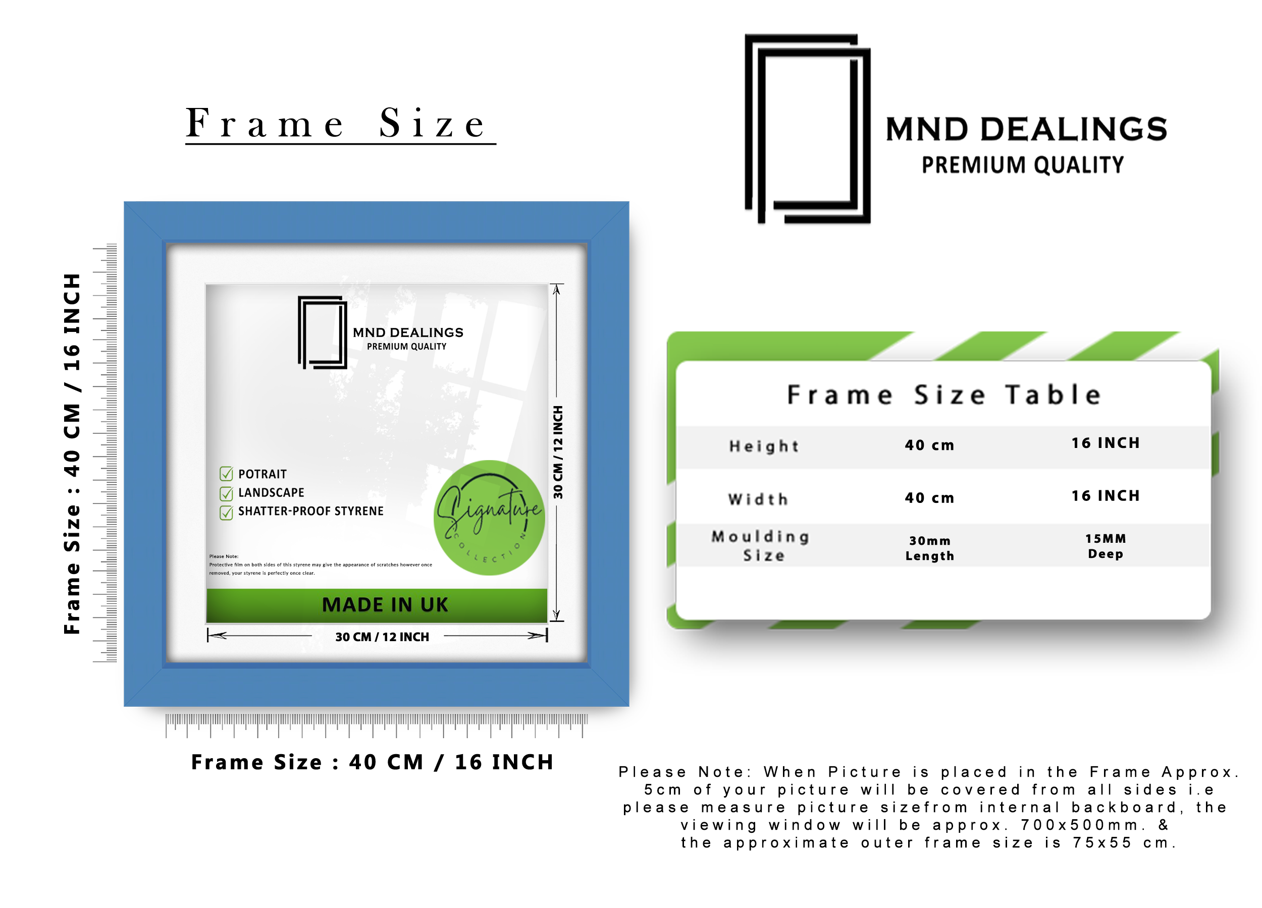 ( 40 x 40 Cm ) / 16 x 16 Inch with 30 x 30 Cm White Mount Poster Frames - MDF