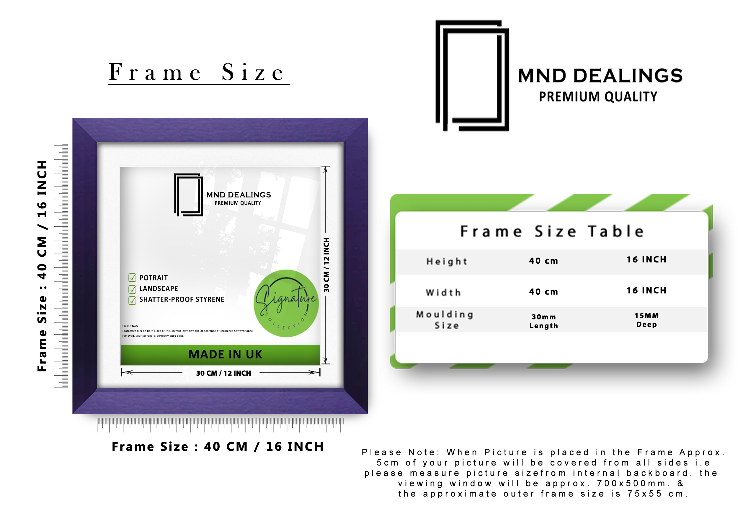 ( 40 x 40 Cm ) / 16 x 16 Inch with 30 x 30 Cm White Mount Poster Frames - MDF
