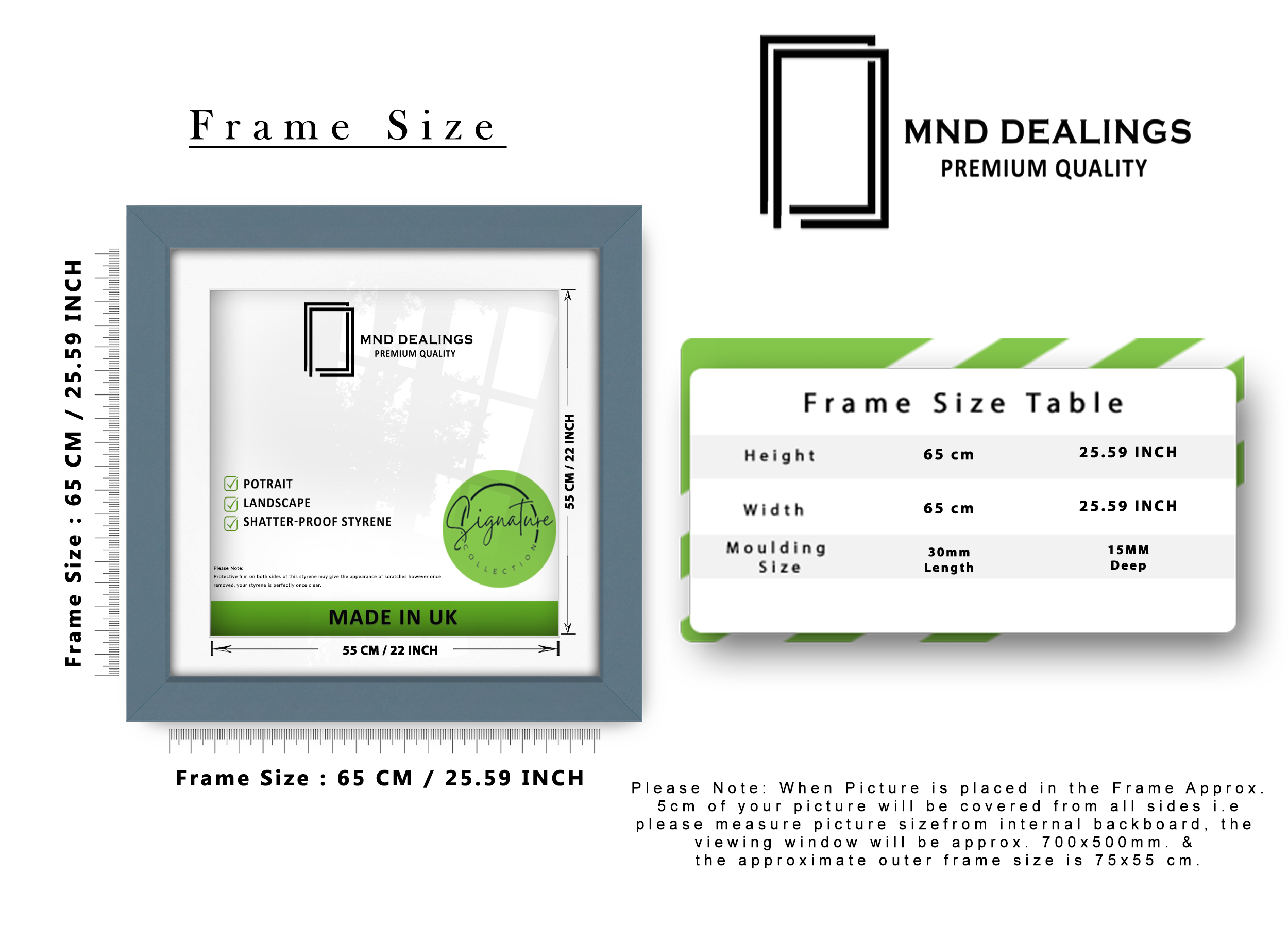 ( 65 x 65 Cm ) / 26 x 26 Inch with 55 x 55 Cm White Mount Display Frame - MDF