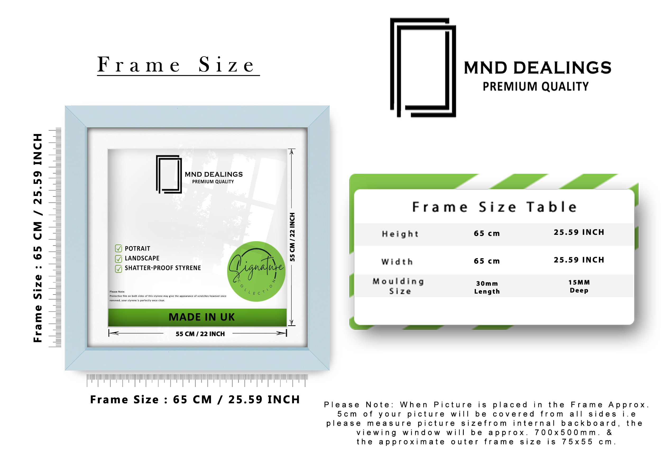 ( 65 x 65 Cm ) / 26 x 26 Inch with 55 x 55 Cm White Mount Display Frame - MDF