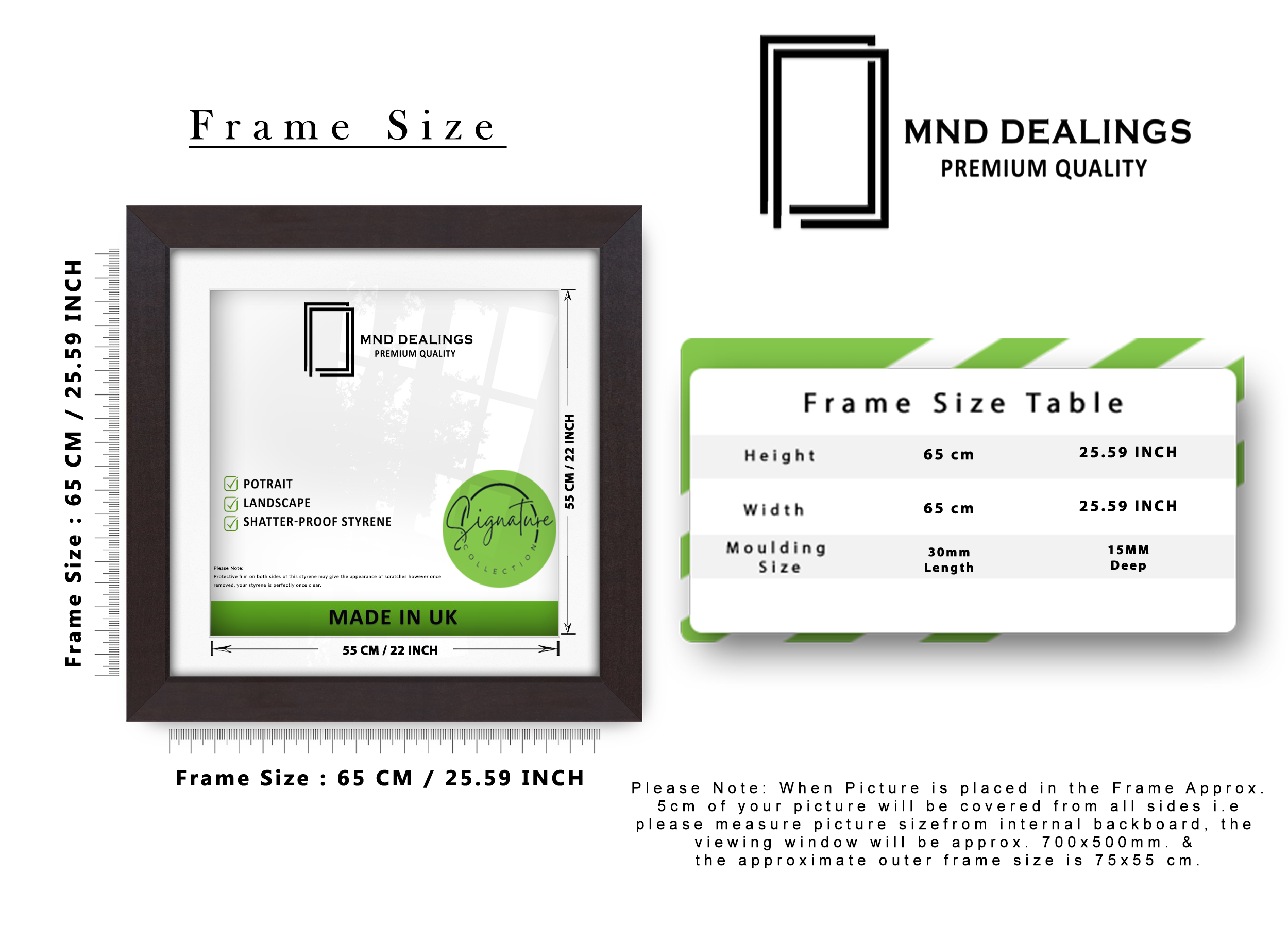 ( 65 x 65 Cm ) / 26 x 26 Inch with 55 x 55 Cm White Mount Display Frame - MDF