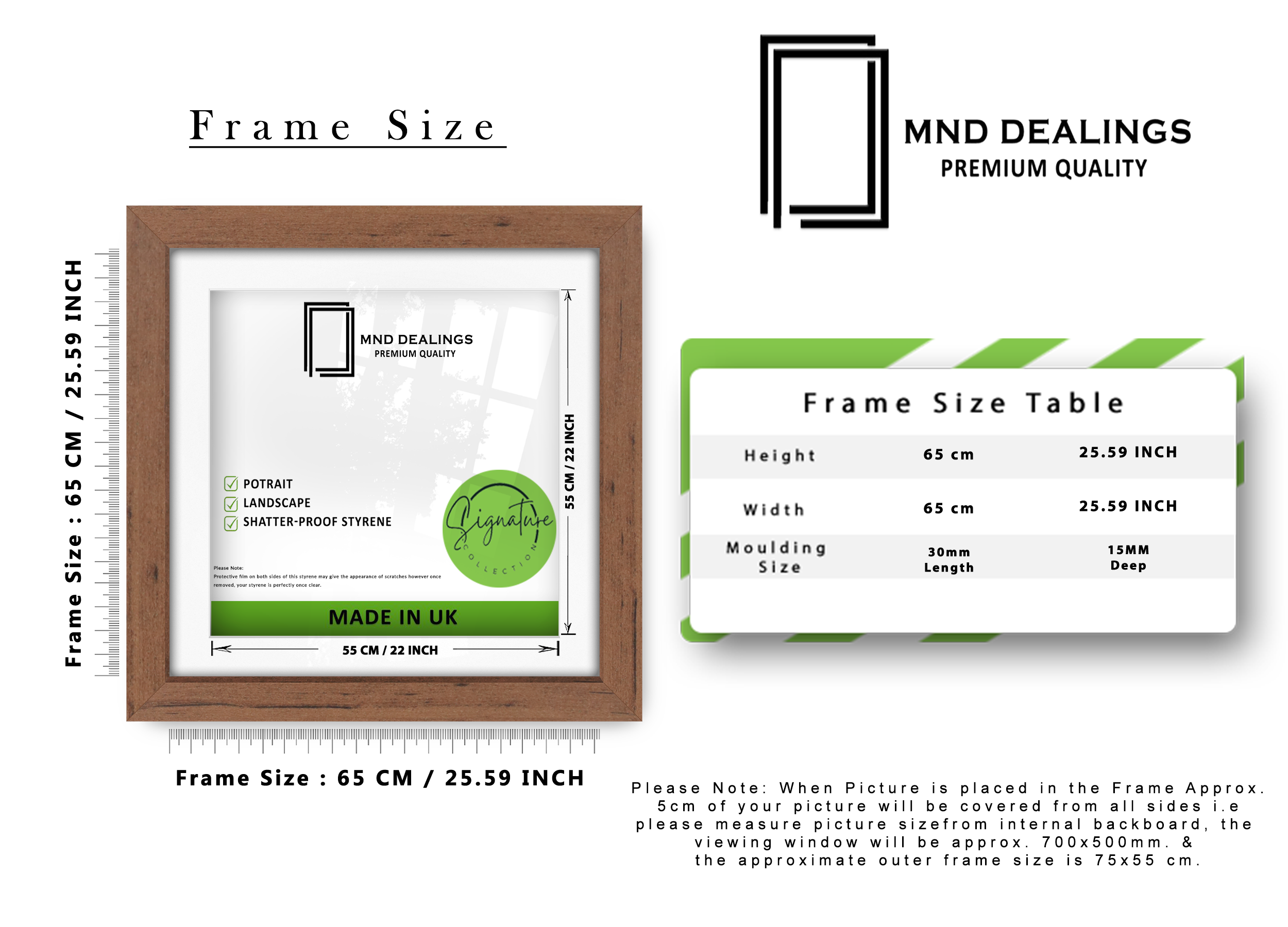 ( 65 x 65 Cm ) / 26 x 26 Inch with 55 x 55 Cm White Mount Display Frame - MDF