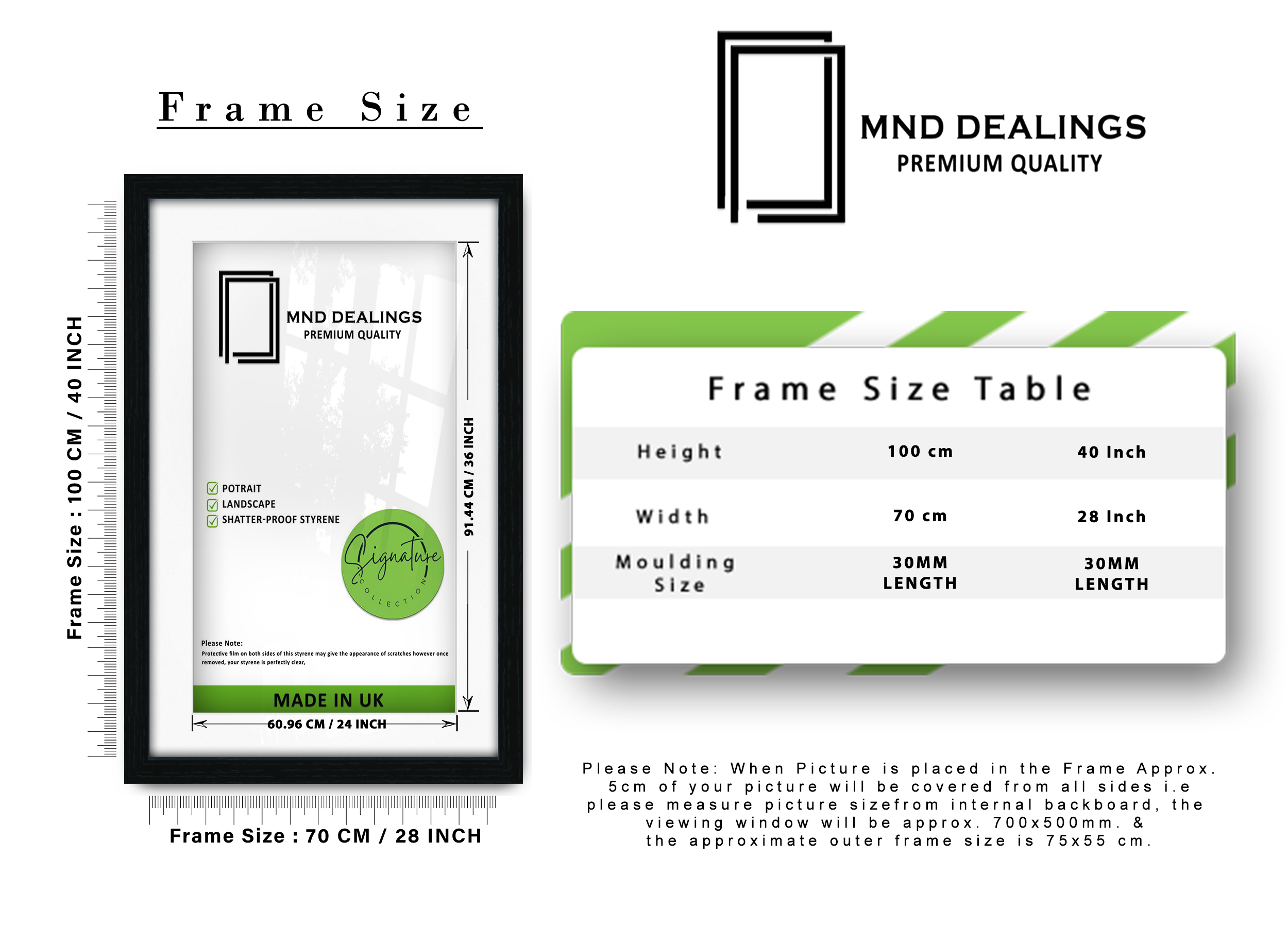 ( 70 x 100 cm ) / 40 x 28 Inch with 91.44 x 60.96 cm White Mount Certificate Frames - MDF