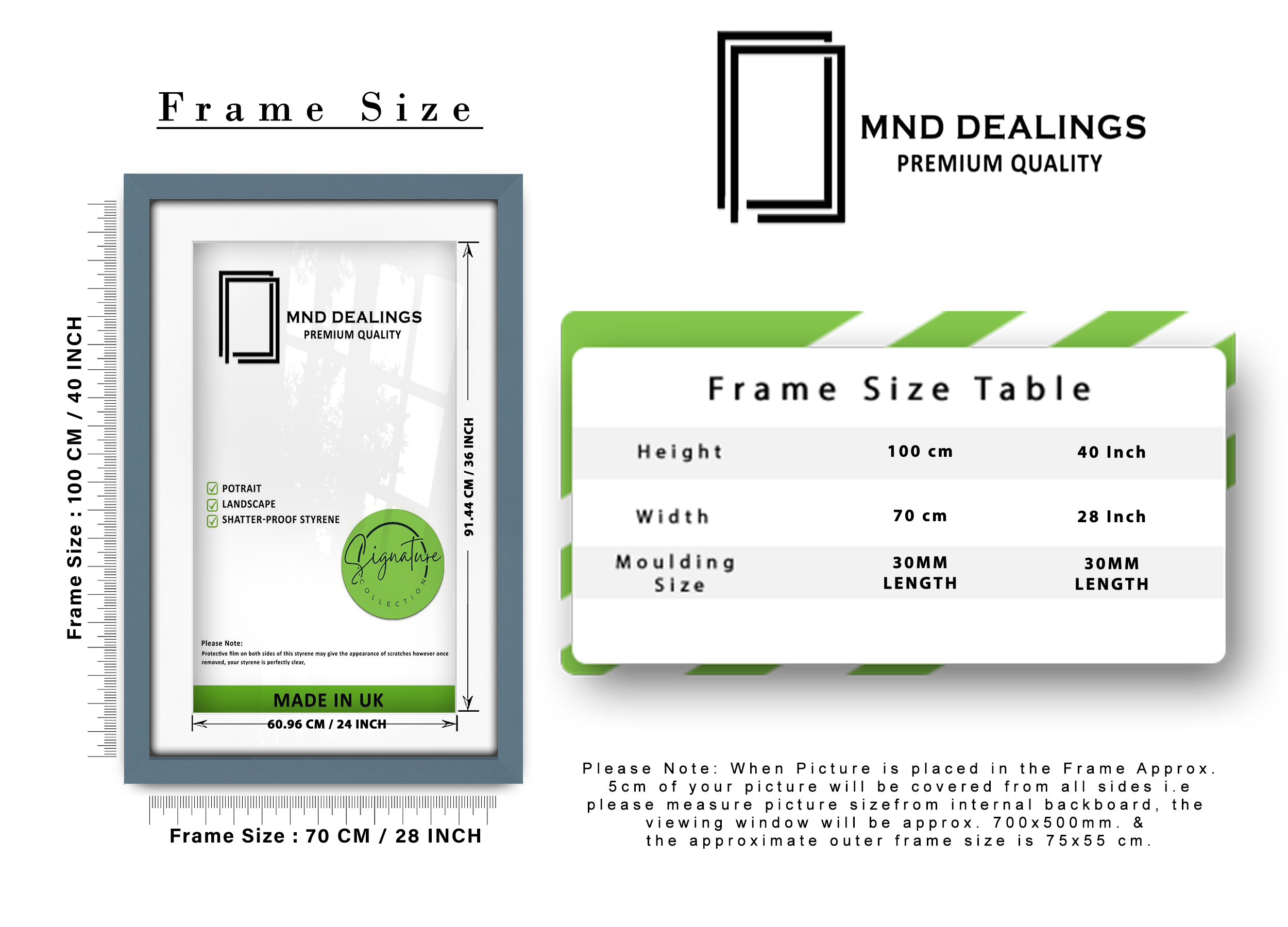 ( 70 x 100 cm ) / 40 x 28 Inch with 91.44 x 60.96 cm White Mount Certificate Frames - MDF
