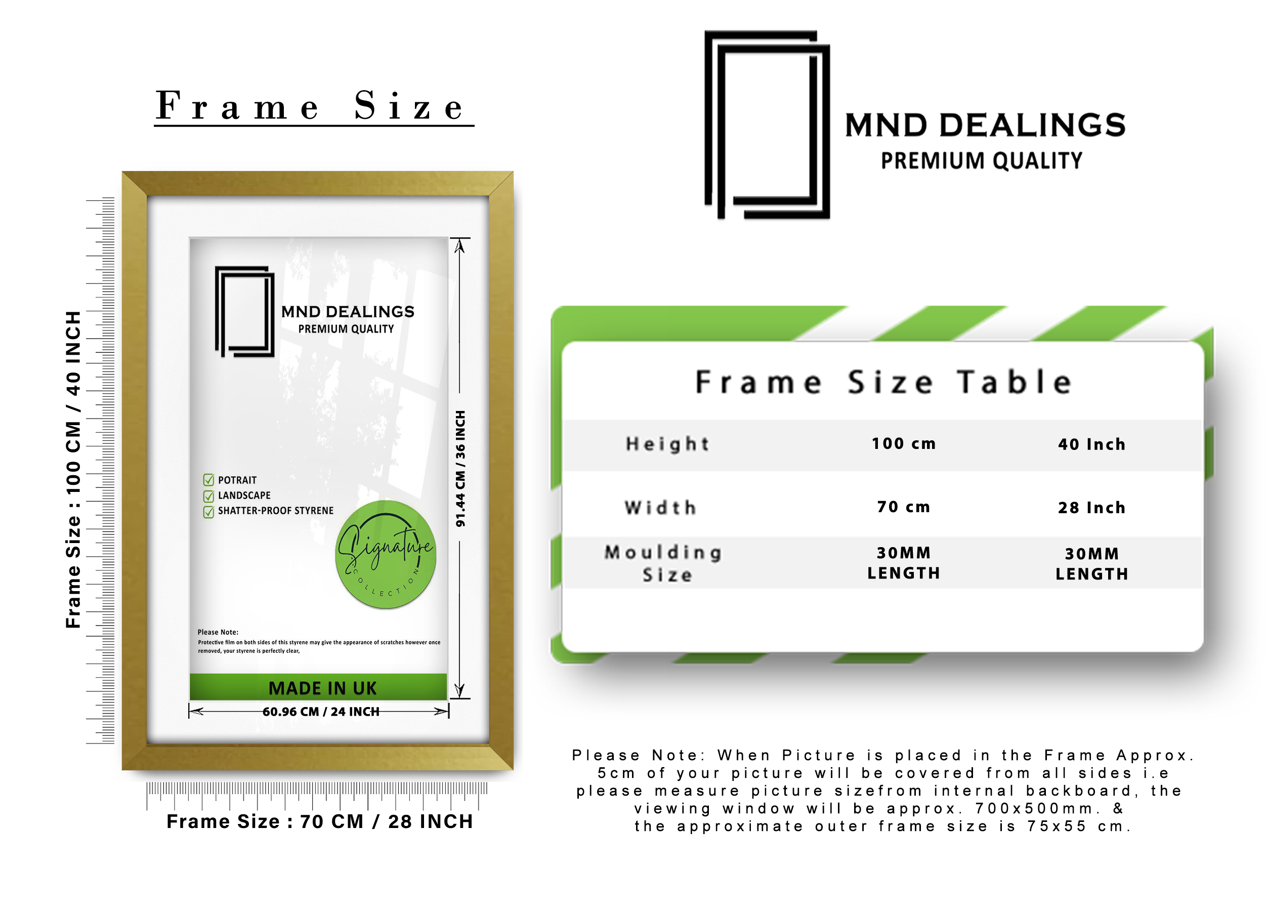 ( 70 x 100 cm ) / 40 x 28 Inch with 91.44 x 60.96 cm White Mount Certificate Frames - MDF