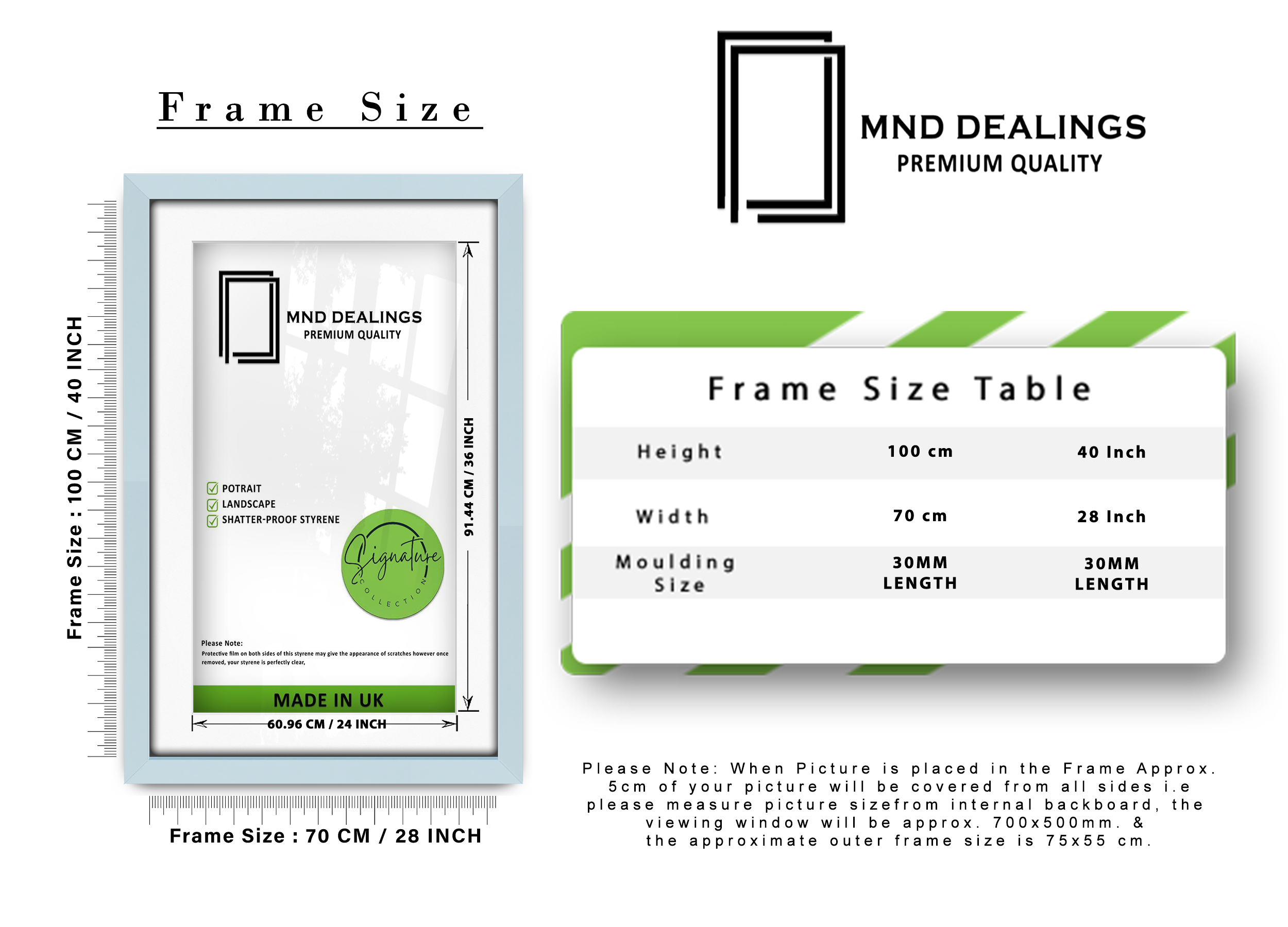 ( 70 x 100 cm ) / 40 x 28 Inch with 91.44 x 60.96 cm White Mount Certificate Frames - MDF