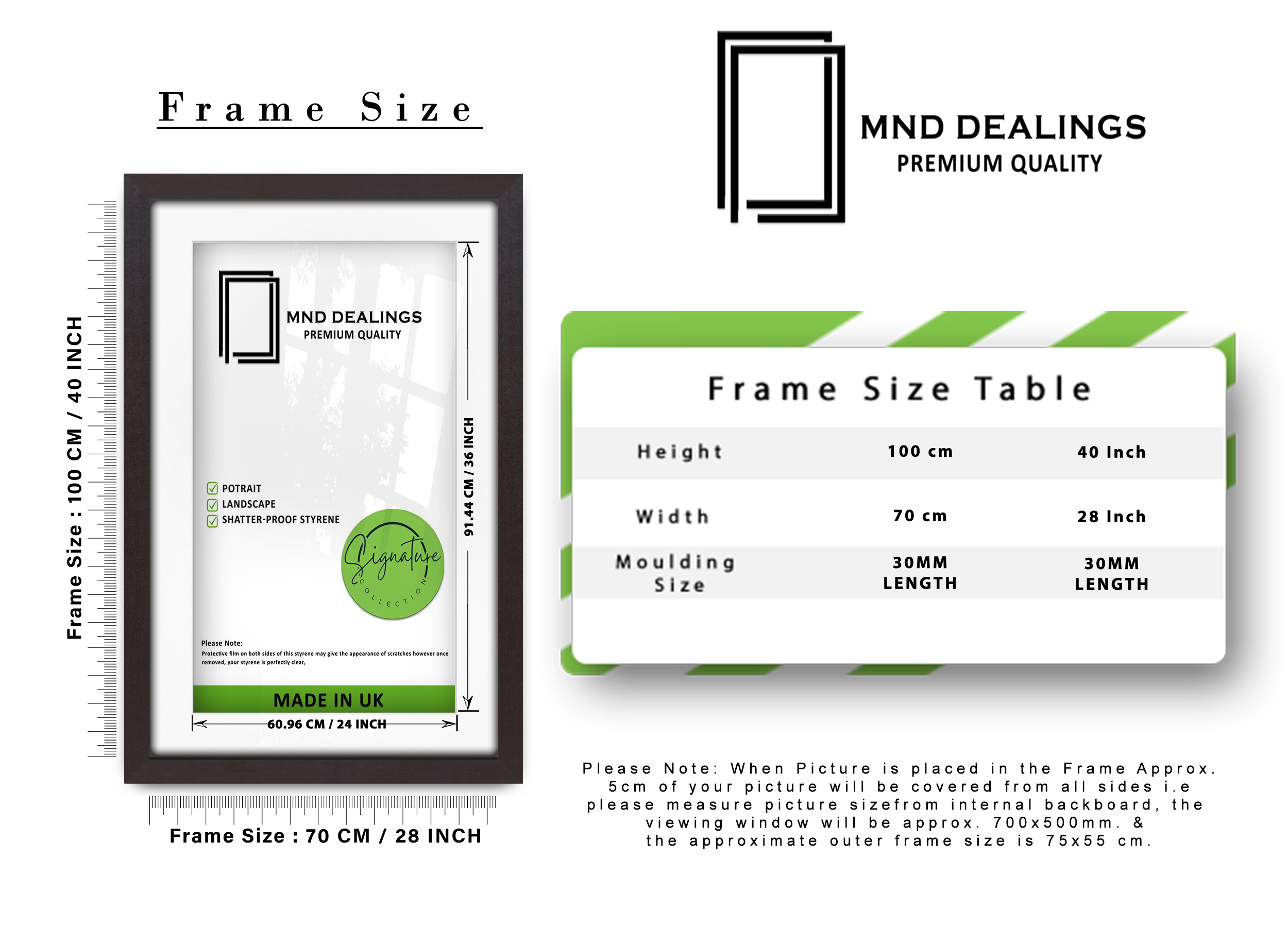 ( 70 x 100 cm ) / 40 x 28 Inch with 91.44 x 60.96 cm White Mount Certificate Frames - MDF