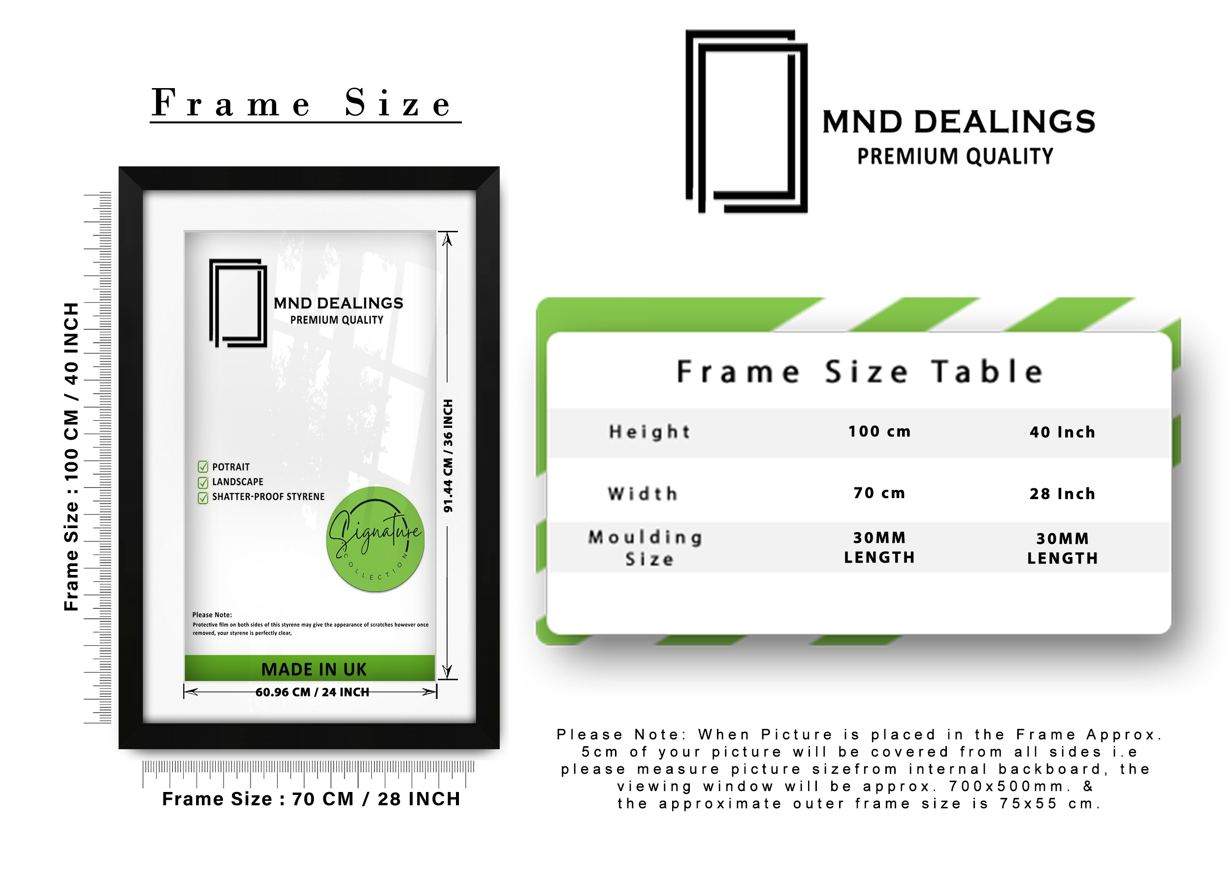 ( 70 x 100 cm ) / 40 x 28 Inch with 91.44 x 60.96 cm White Mount Certificate Frames - MDF