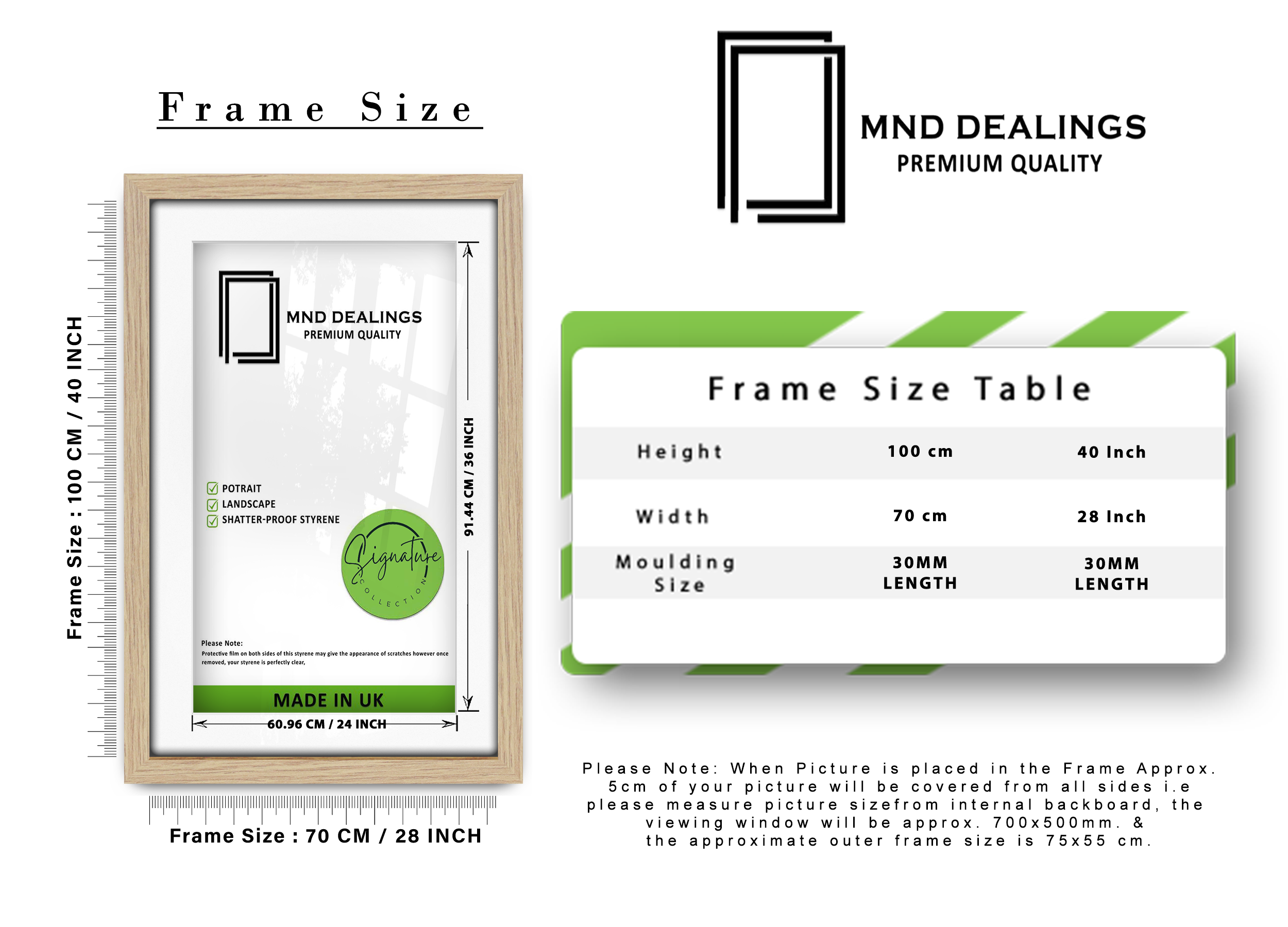 ( 70 x 100 cm ) / 40 x 28 Inch with 91.44 x 60.96 cm White Mount Certificate Frames - MDF