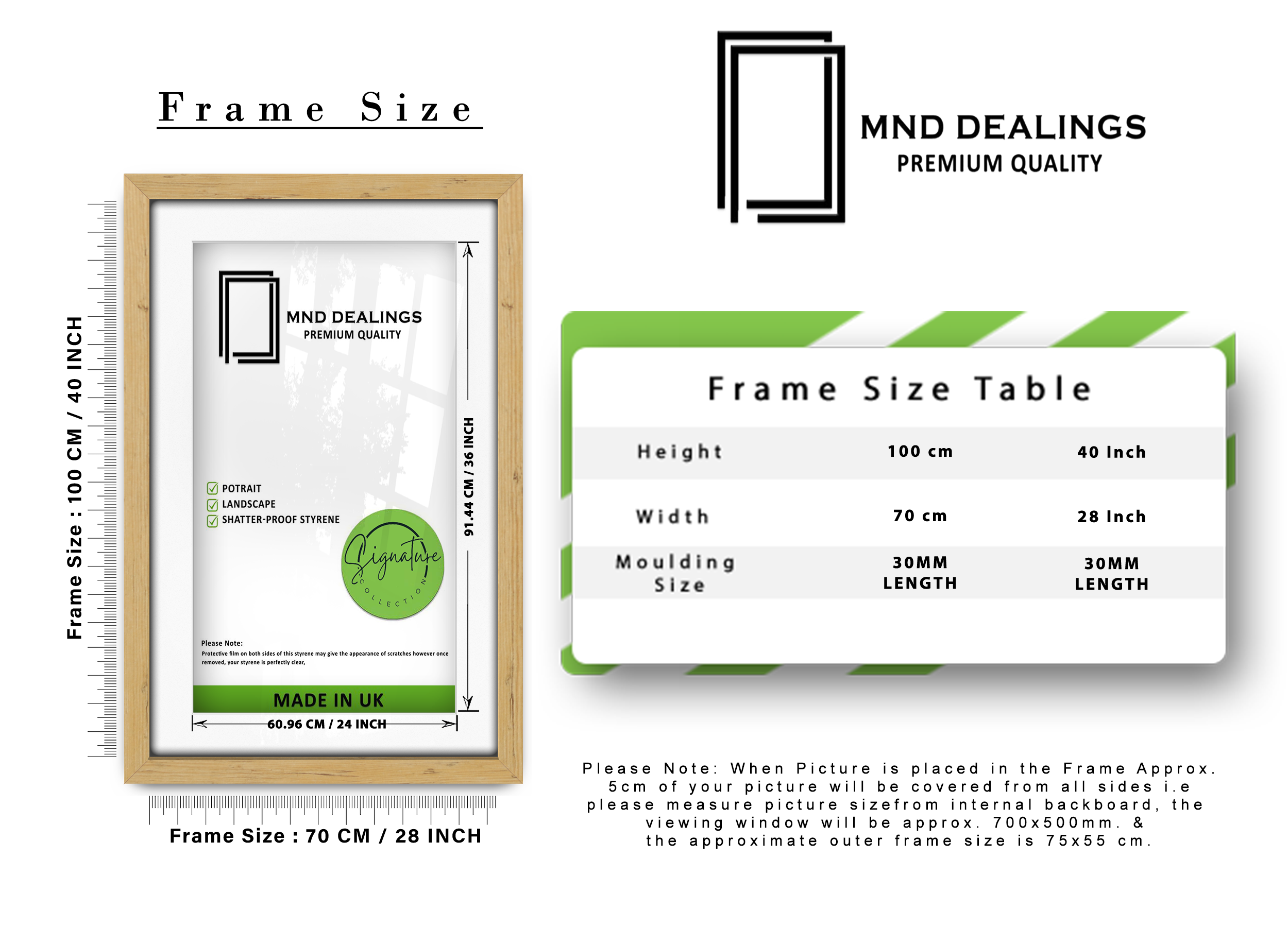 ( 70 x 100 cm ) / 40 x 28 Inch with 91.44 x 60.96 cm White Mount Certificate Frames - MDF