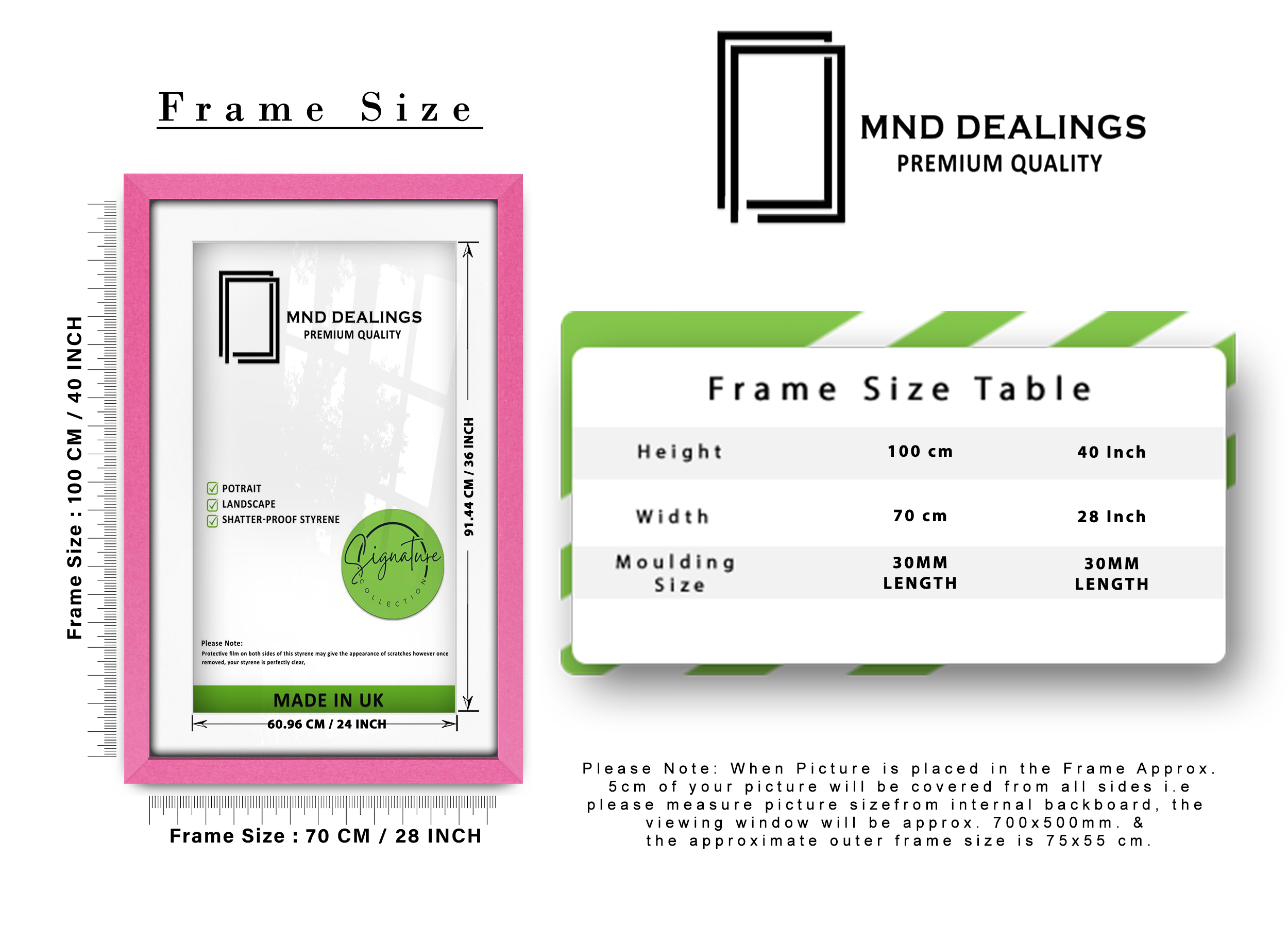 ( 70 x 100 cm ) / 40 x 28 Inch with 91.44 x 60.96 cm White Mount Certificate Frames - MDF