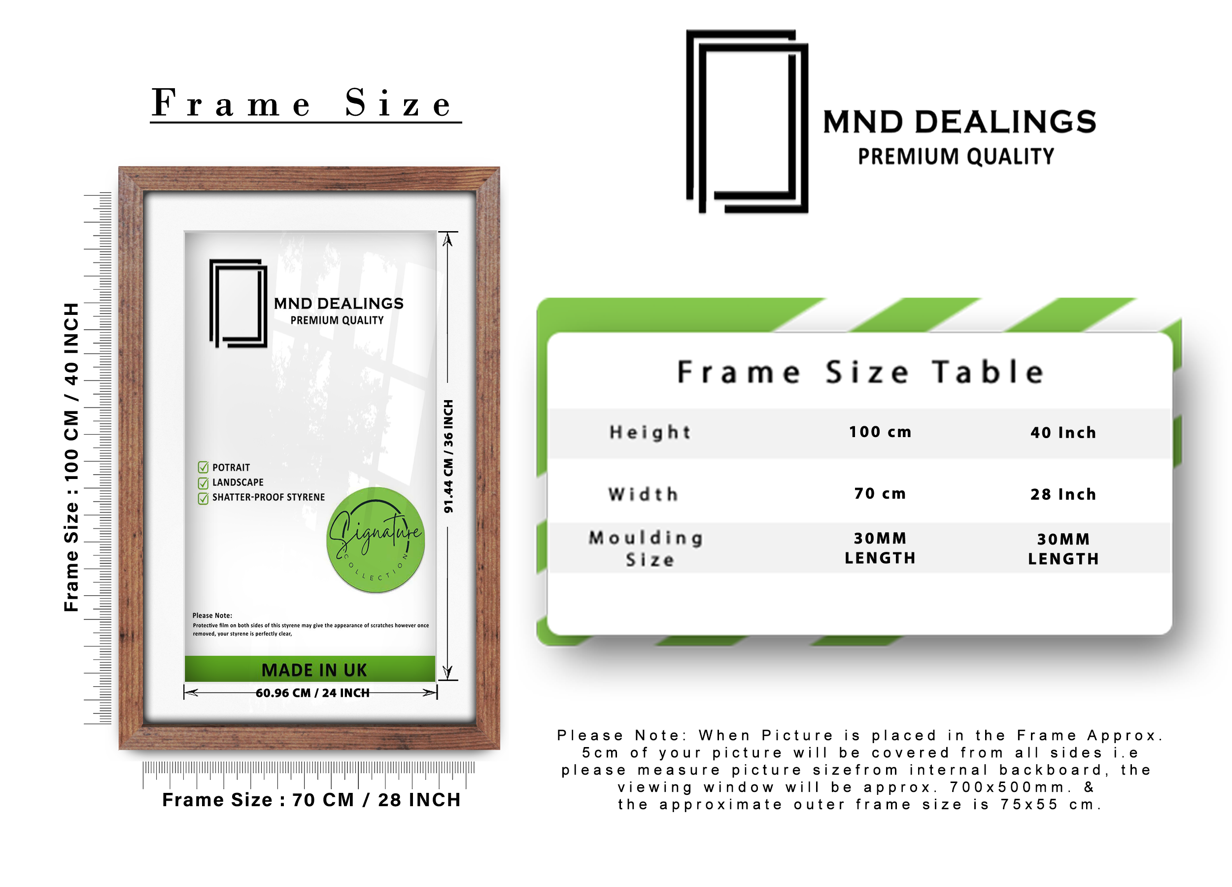( 70 x 100 cm ) / 40 x 28 Inch with 91.44 x 60.96 cm White Mount Certificate Frames - MDF