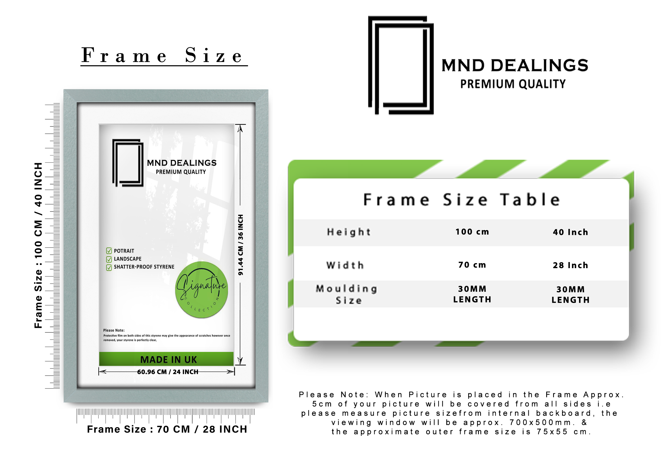 ( 70 x 100 cm ) / 40 x 28 Inch with 91.44 x 60.96 cm White Mount Certificate Frames - MDF