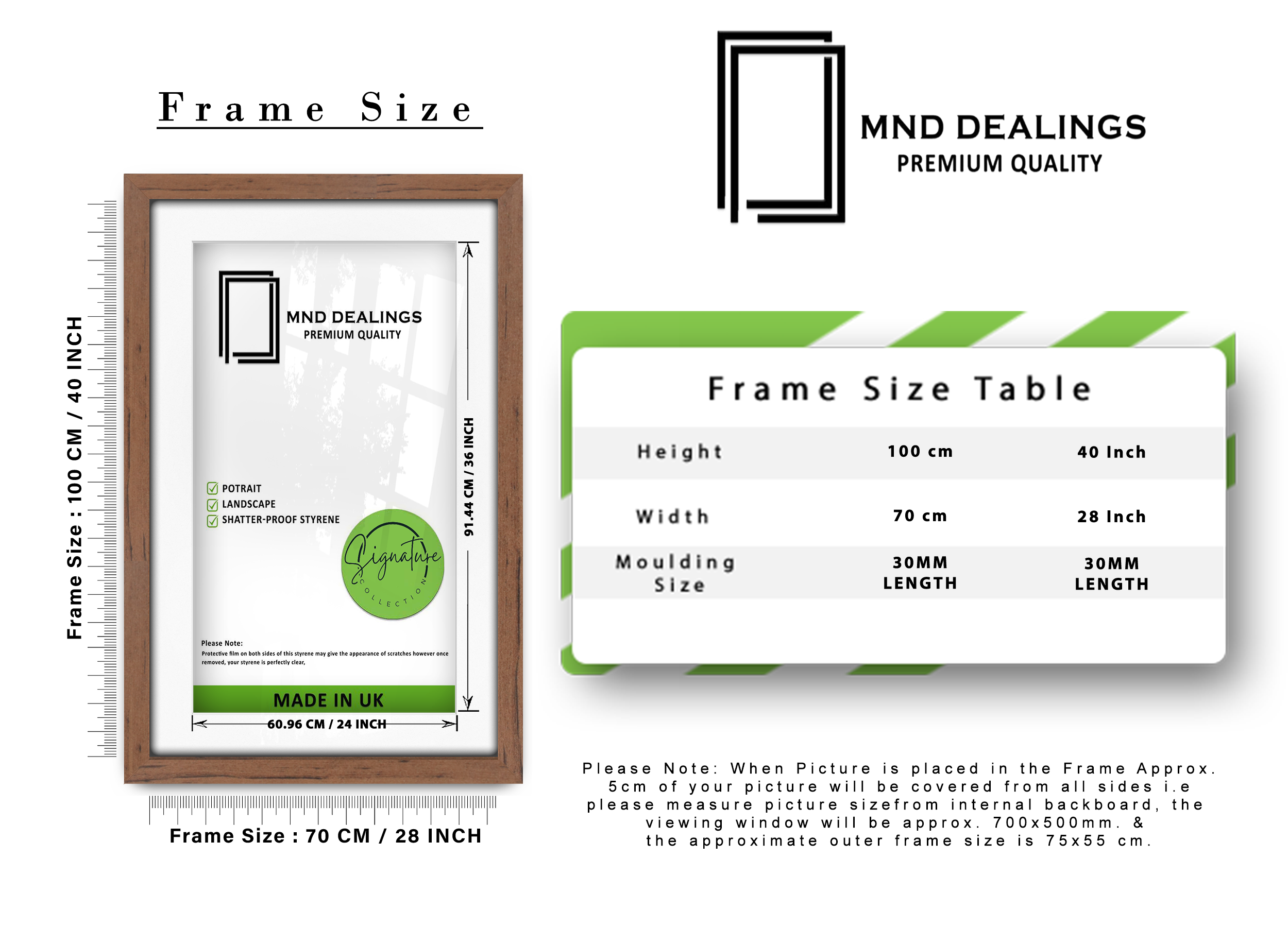 ( 70 x 100 cm ) / 40 x 28 Inch with 91.44 x 60.96 cm White Mount Certificate Frames - MDF