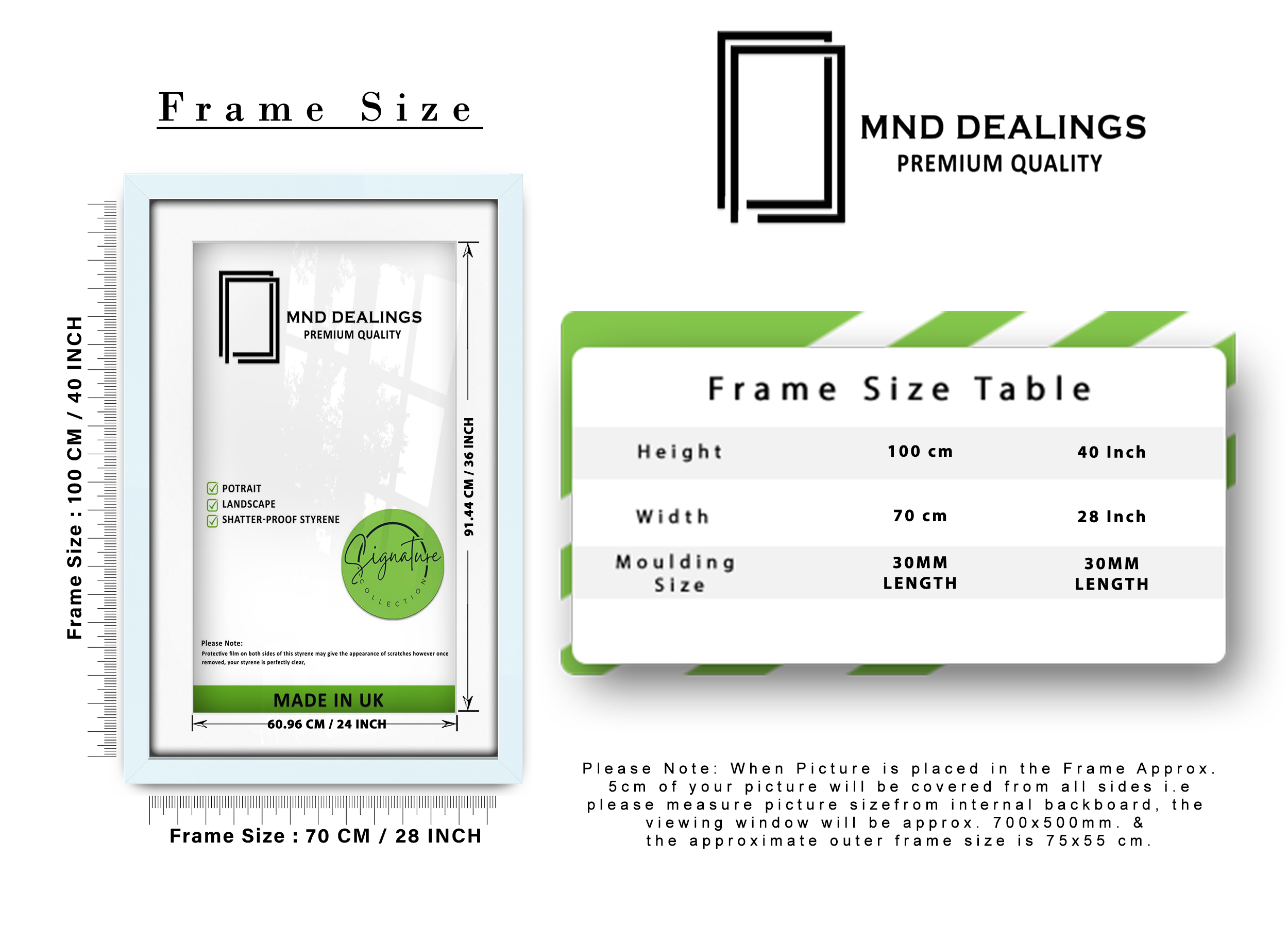 ( 70 x 100 cm ) / 40 x 28 Inch with 91.44 x 60.96 cm White Mount Certificate Frames - MDF