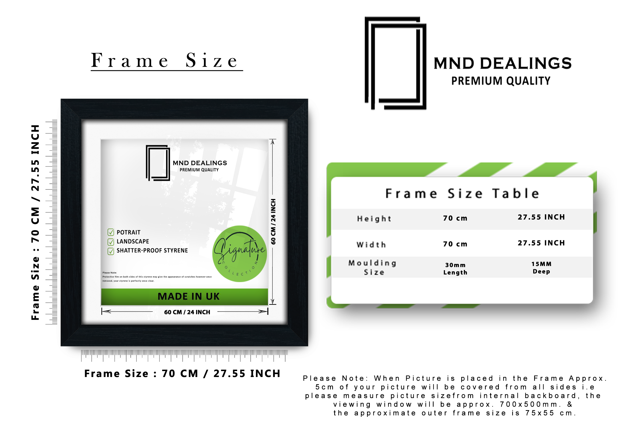 ( 70 x 70 Cm ) / 28 x 28 Inch with 60 x 60 Cm White Mount Picture Frames - MDF