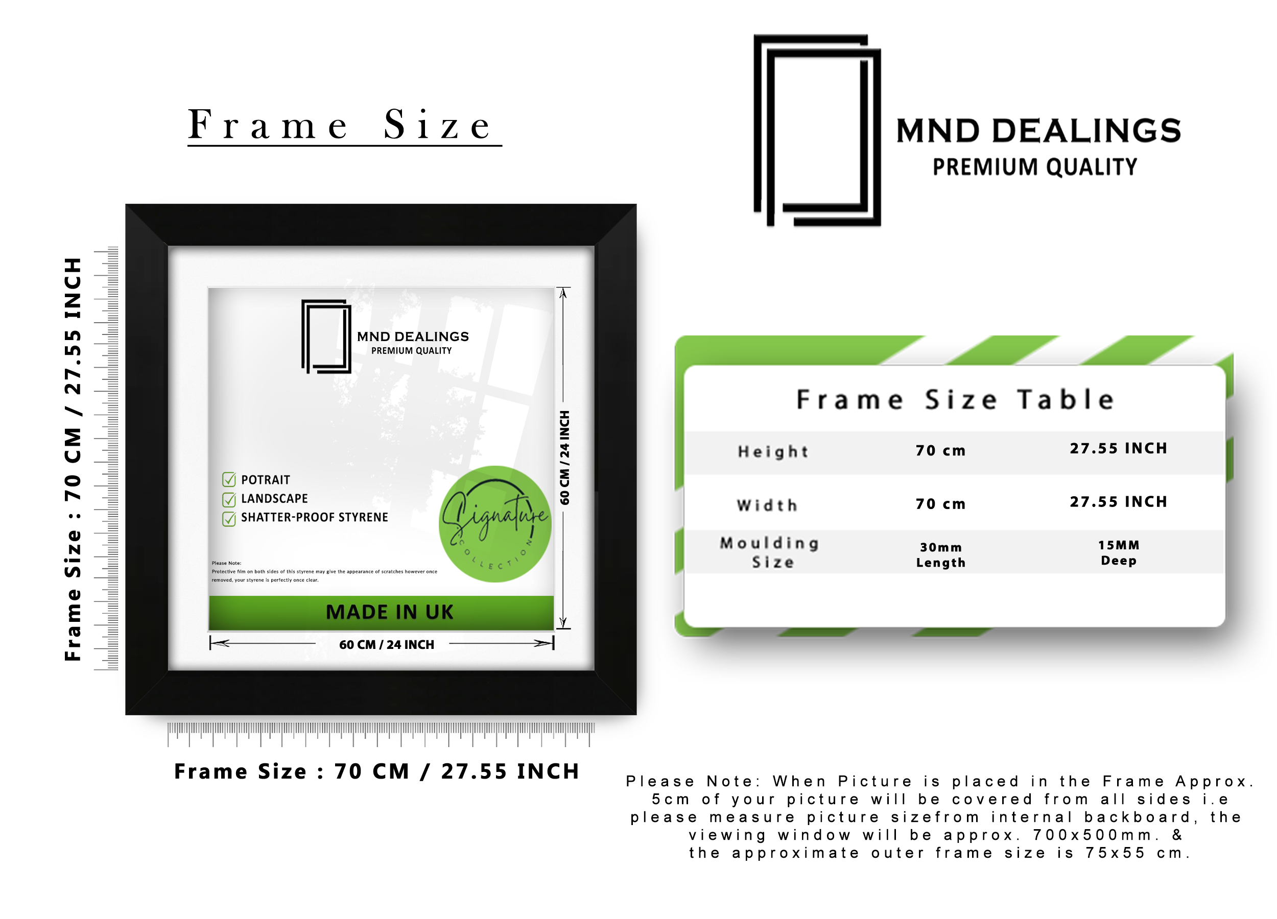 ( 70 x 70 Cm ) / 28 x 28 Inch with 60 x 60 Cm White Mount Picture Frames - MDF