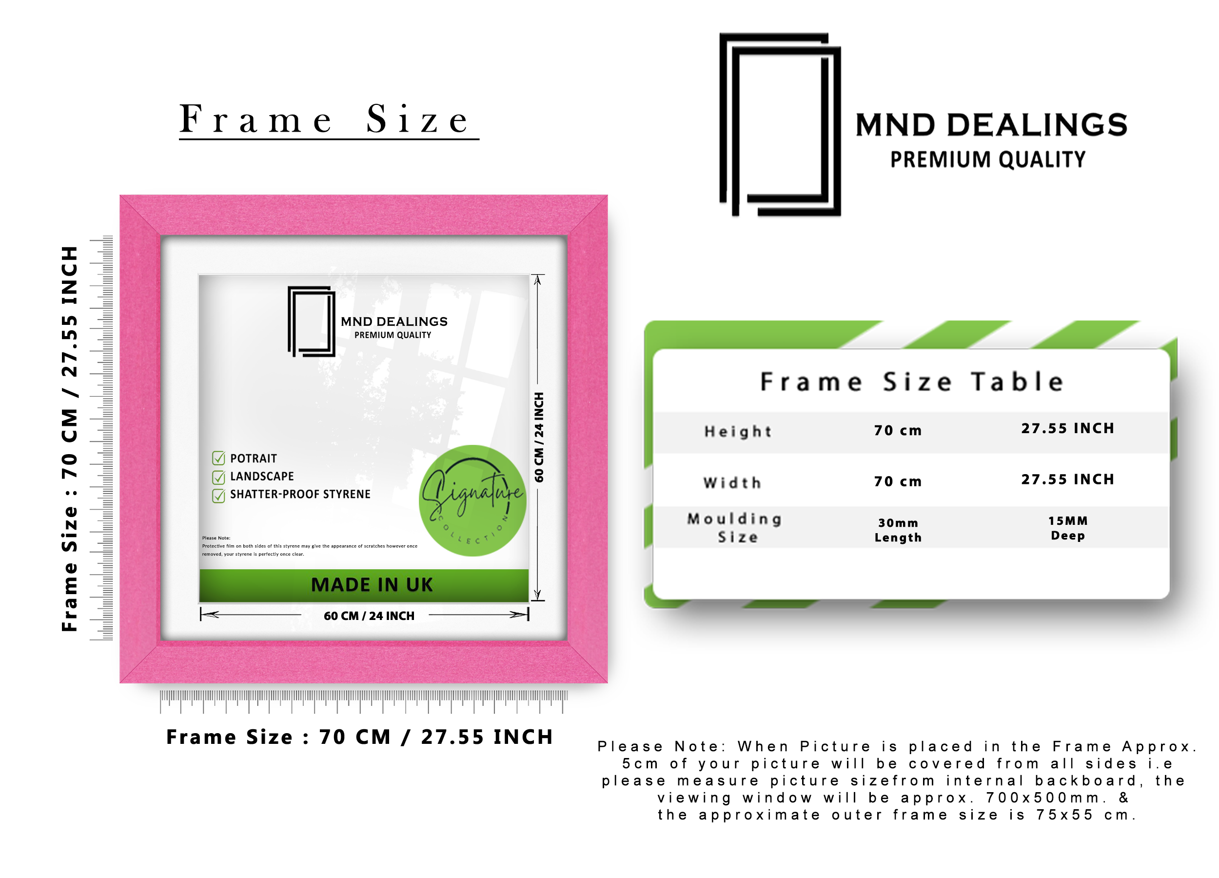 ( 70 x 70 Cm ) / 28 x 28 Inch with 60 x 60 Cm White Mount Picture Frames - MDF