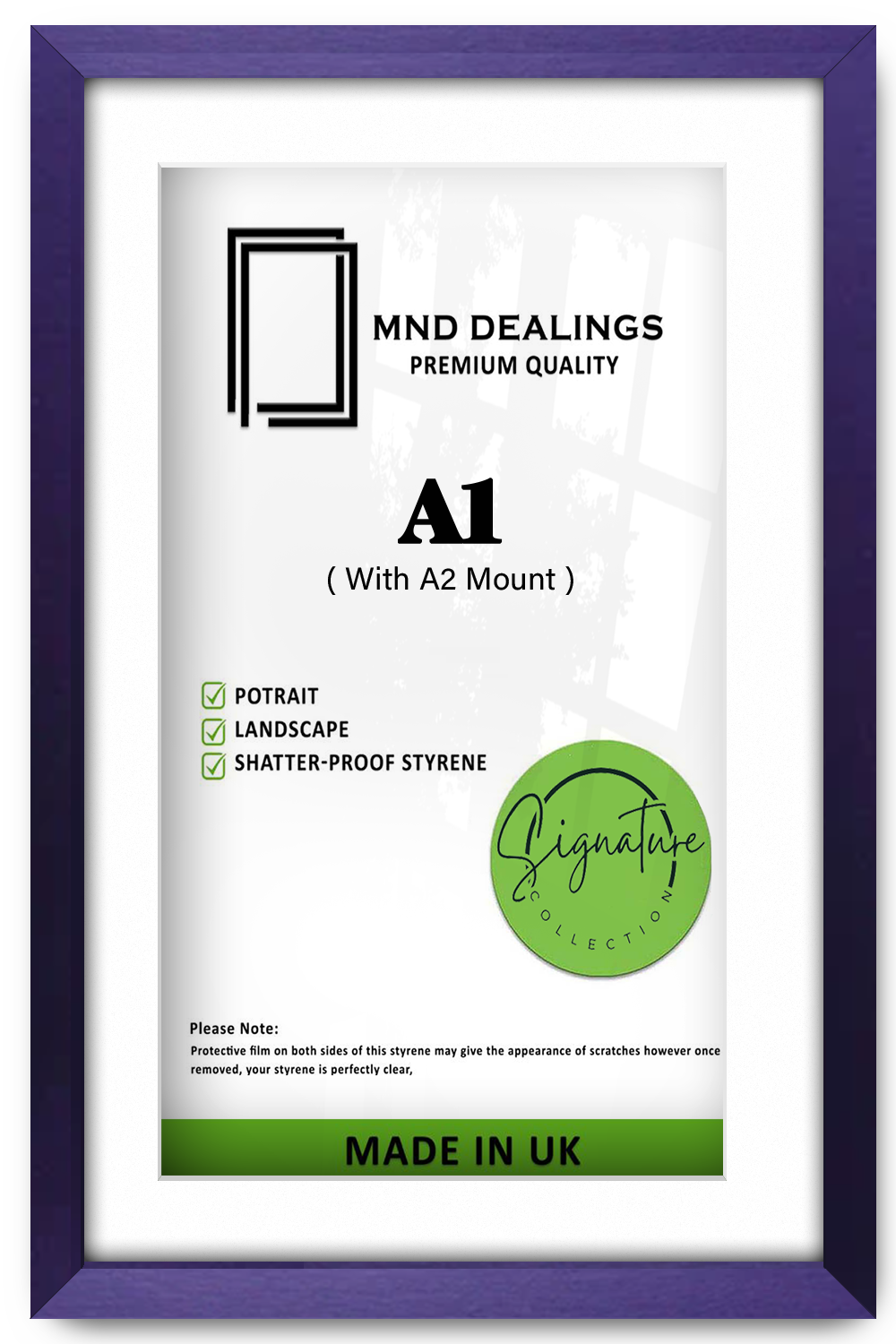 A1 ( 59.40 x 84.10 cm ) / 33 x 23 Inch with A2-(41.90 x 59.40 cm) White Mount Frames - MDF