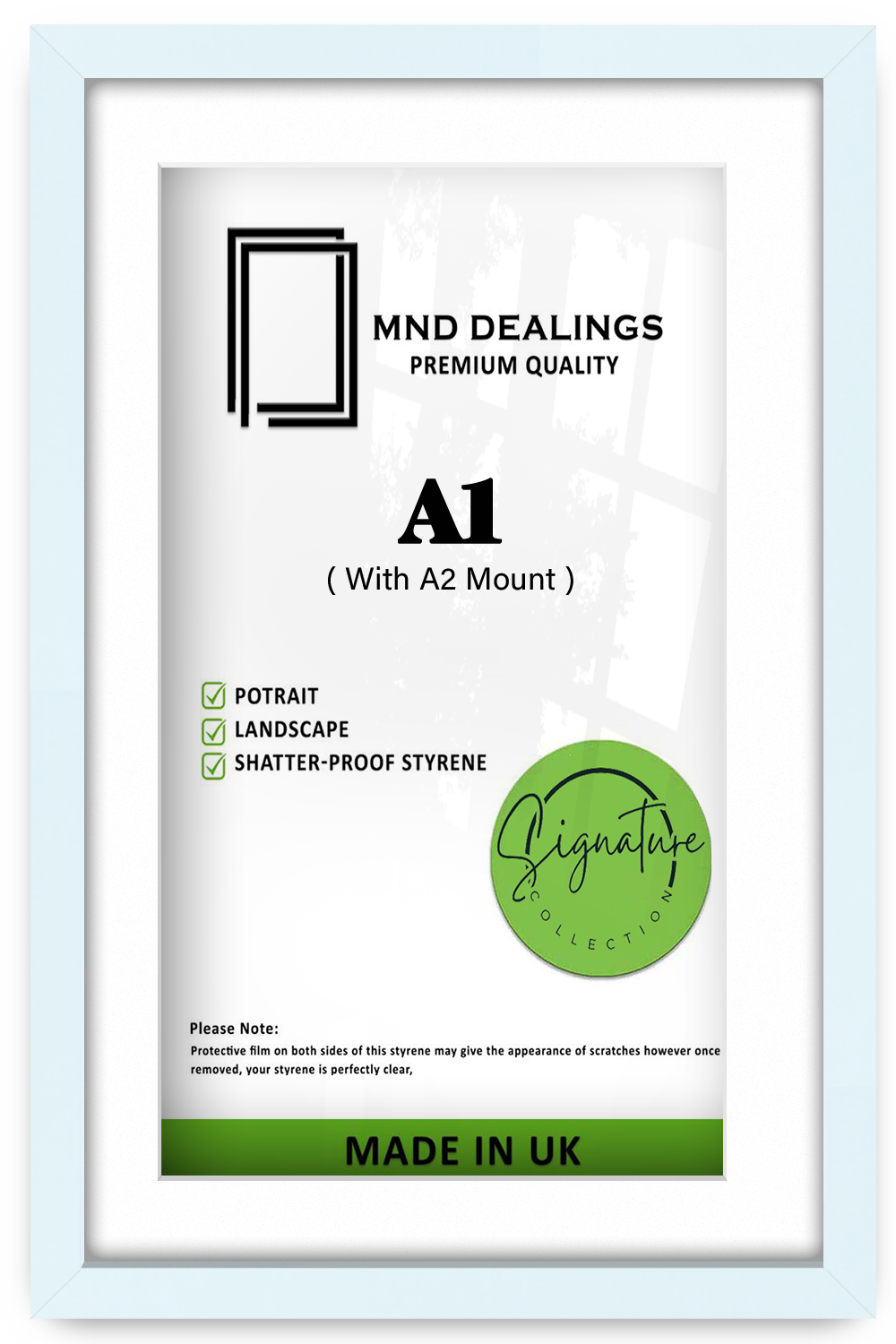 A1 ( 59.40 x 84.10 cm ) / 33 x 23 Inch with A2-(41.90 x 59.40 cm) White Mount Frames - MDF