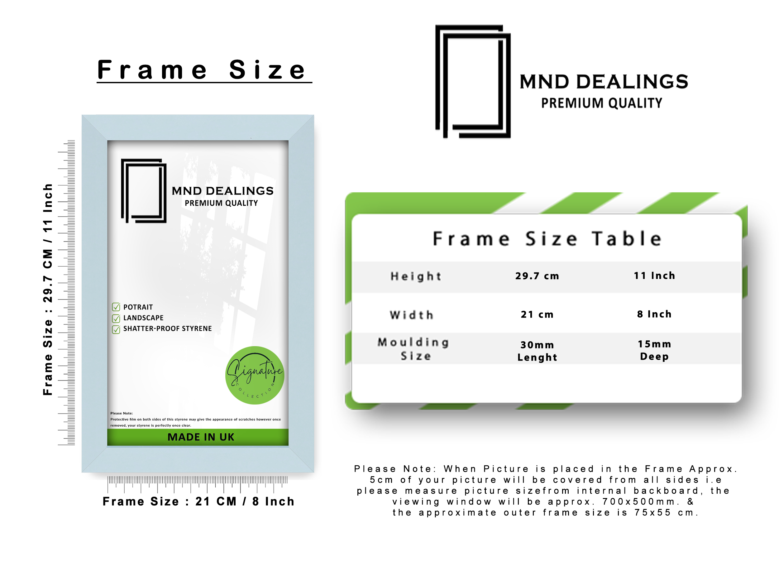 A4 ( 21.00 x 29.70 CM ) / 11 x 8 Inch Photo Frames - MDF