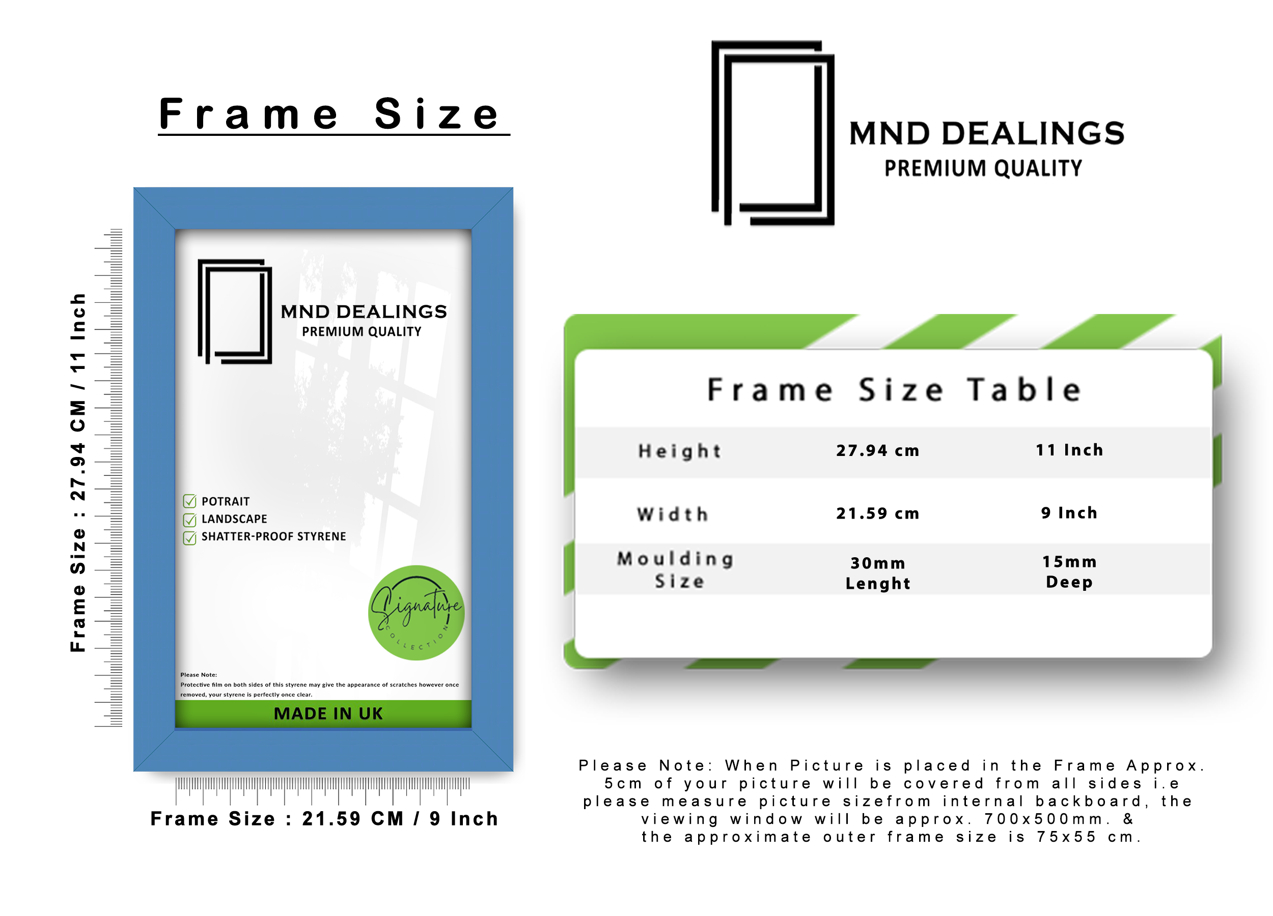 11 x 9 Inch / ( 27.94 x 22.86 CM )  |  Poster Frames - MDF
 -  [ Blue ]