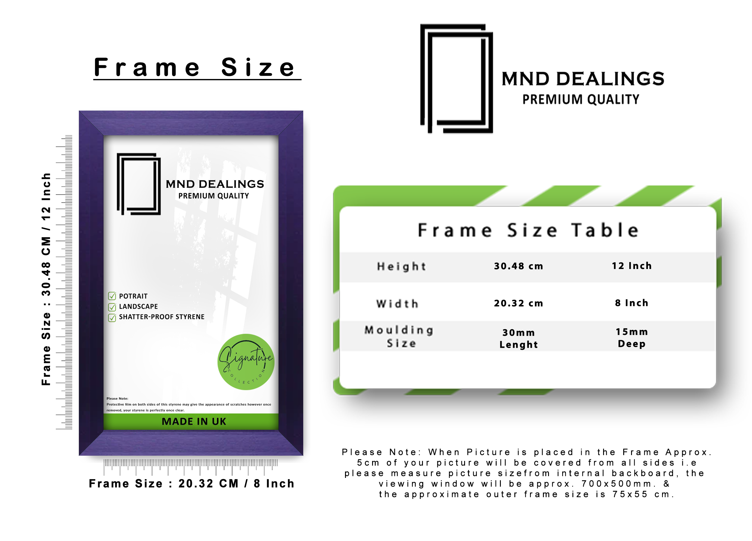 12 x 8 Inch / ( 30.48 x 20.32 CM )  |  Display Frame - MDF
 -  [ Purple ]