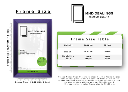 12 x 8 Inch / ( 30.48 x 20.32 CM )  |  Display Frame - MDF
 -  [ Purple ]