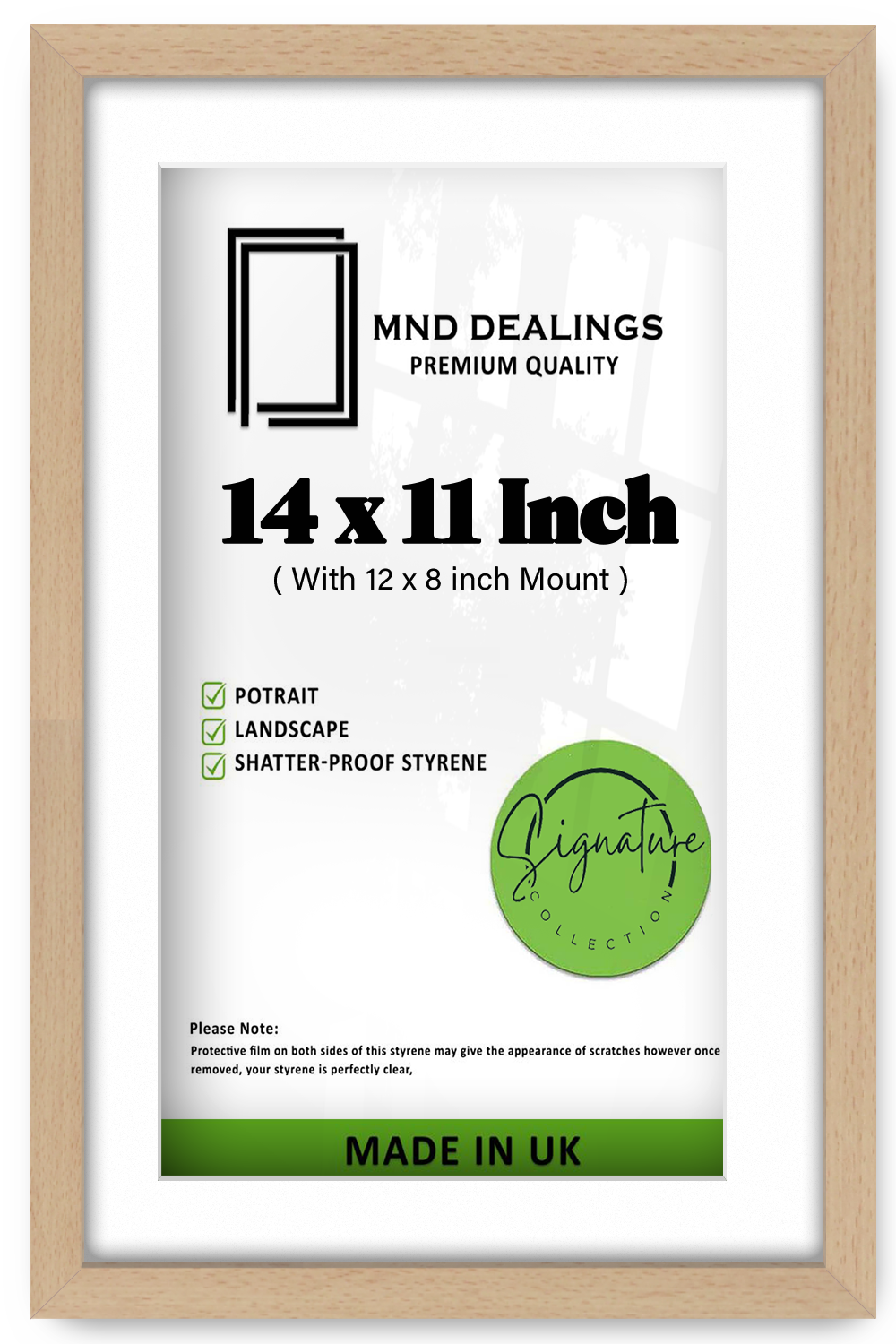 14 x 11 Inch / (35.56 x 27.94 cm ) with 30.48 x 20.32 cm White Mount Frames - MDF#color_beech