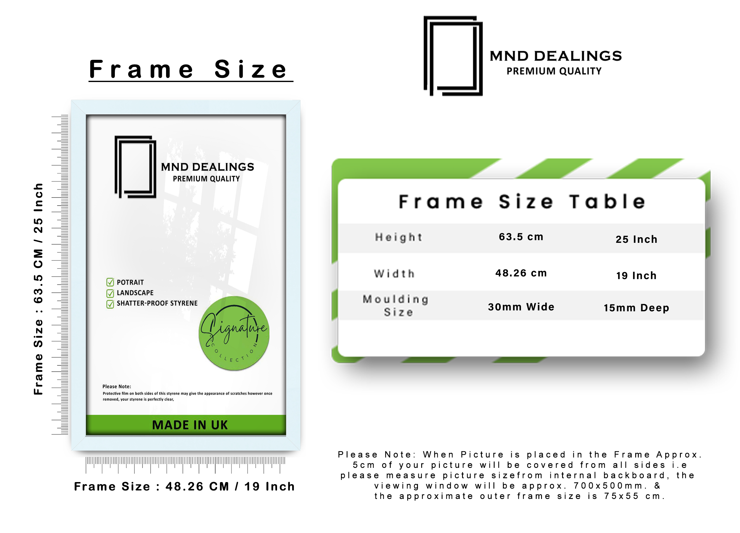 19 x 25 Inch / ( 48.26 x 63.5 CM )  |  Frames - MDF
 -  [ White ]