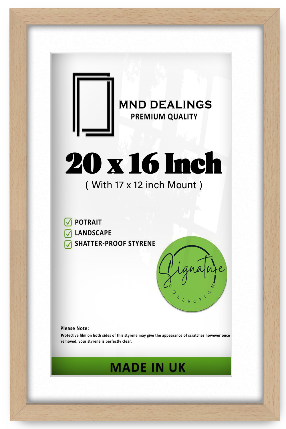 20 x 16 Inch / (50.8 x 40.64 cm ) with 43.18 x 30.48 cm White Mount Display Frame - MDF#color_beech