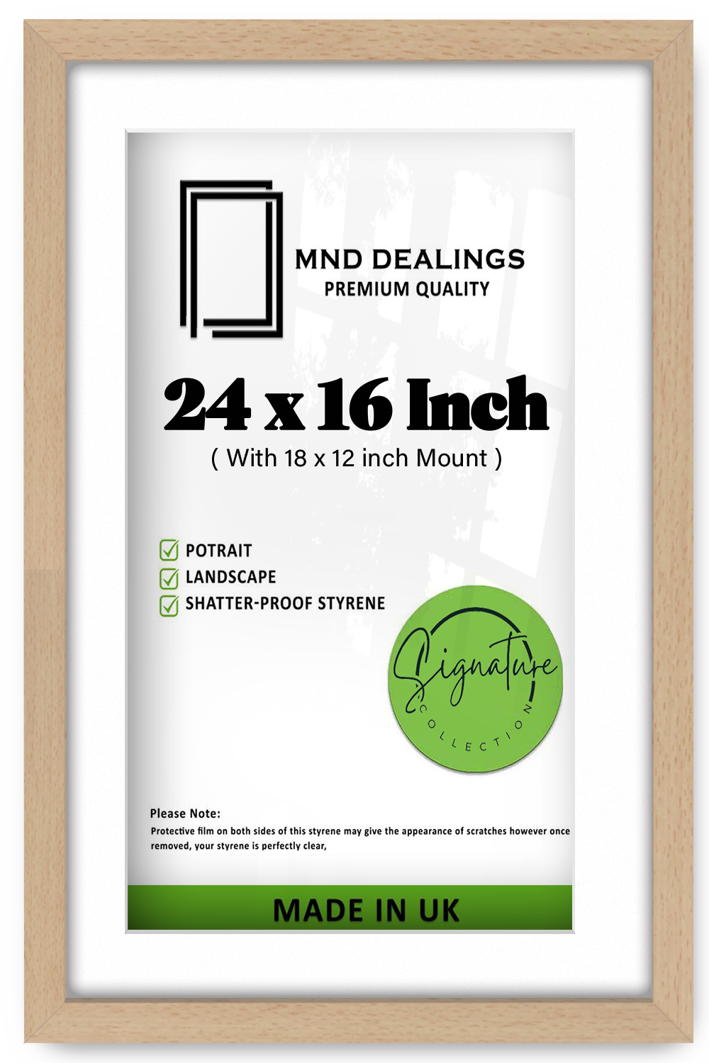 24 x 16 Inch / (60.96 x 45.72 cm ) with 45.72 x 30.48 cm White Mount Frames - MDF#color_beech