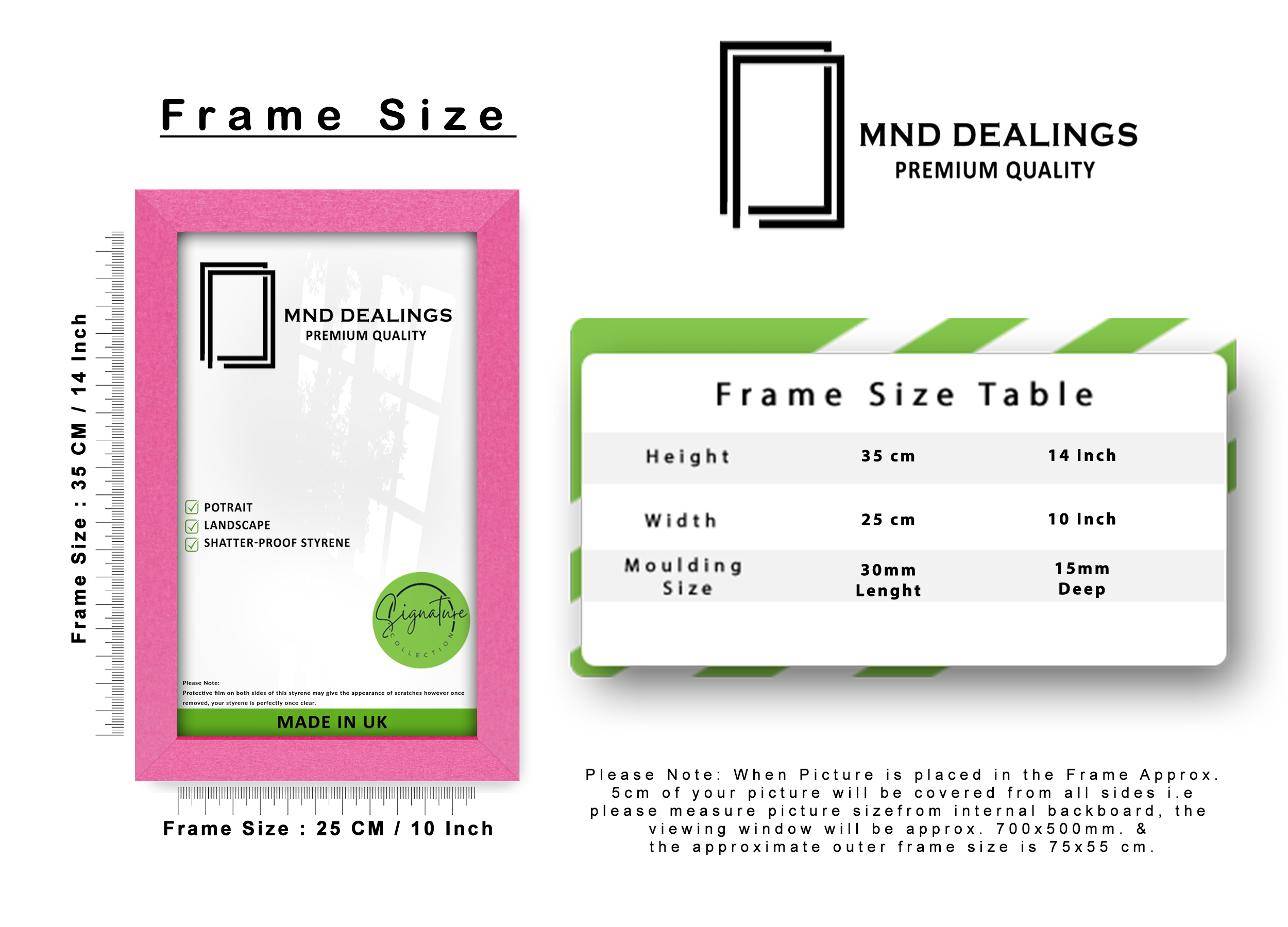 ( 25 x 35 CM ) / 14 x 10 Inch  |  Poster Frames - MDF
 -  [ Pink ]
