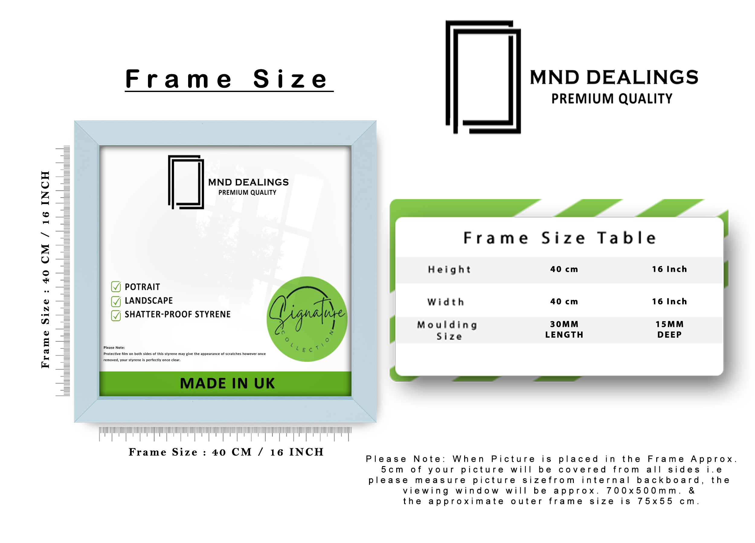 ( 40 x 40 CM ) / 16 x 16 Inch  |  Photo Frames - MDF
 -  [ Light Grey ]