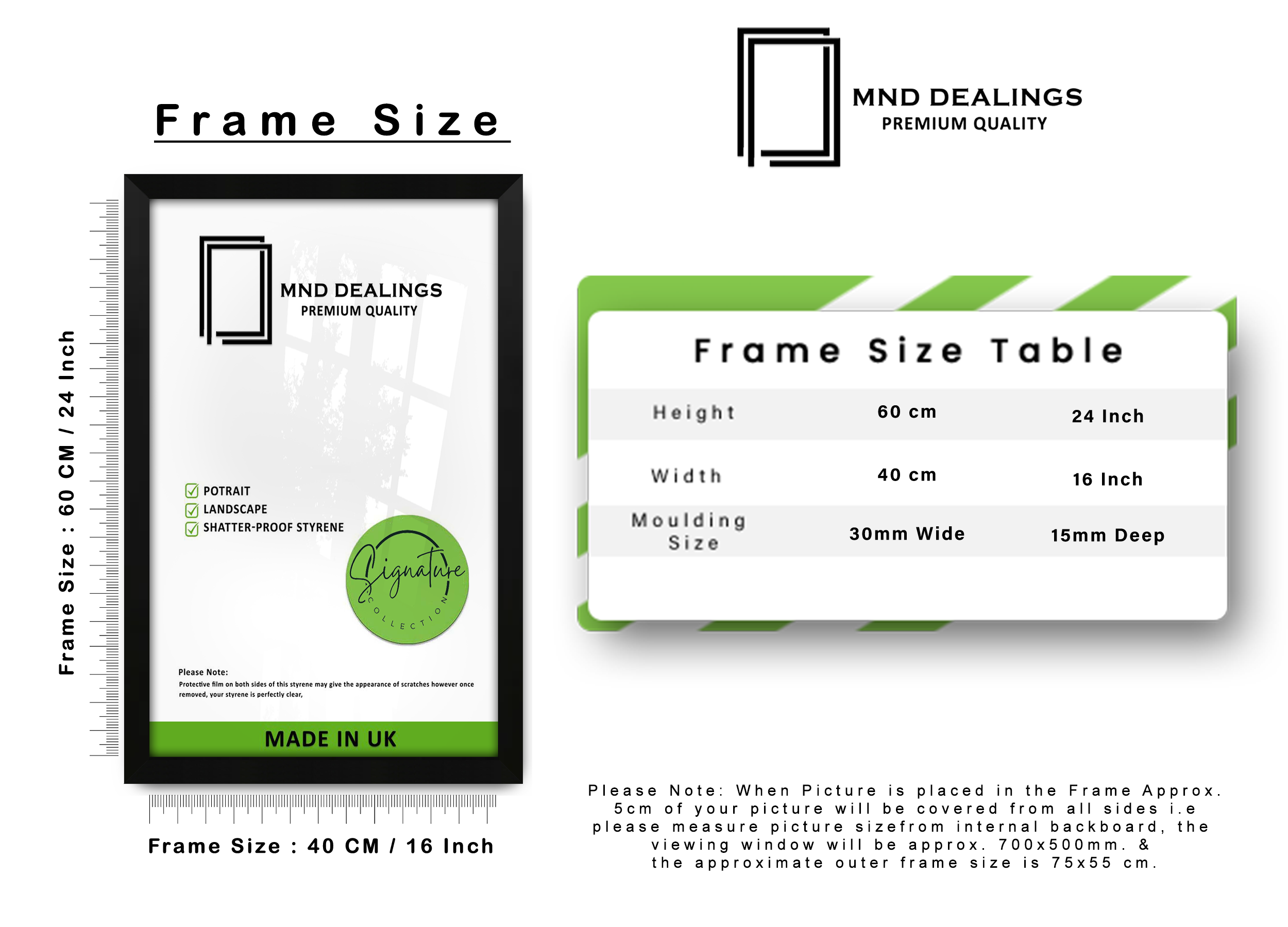 ( 40 x 60 CM ) / 24 x 16 Inch  |  Picture Frames - MDF
 -  [ Matt Black ]