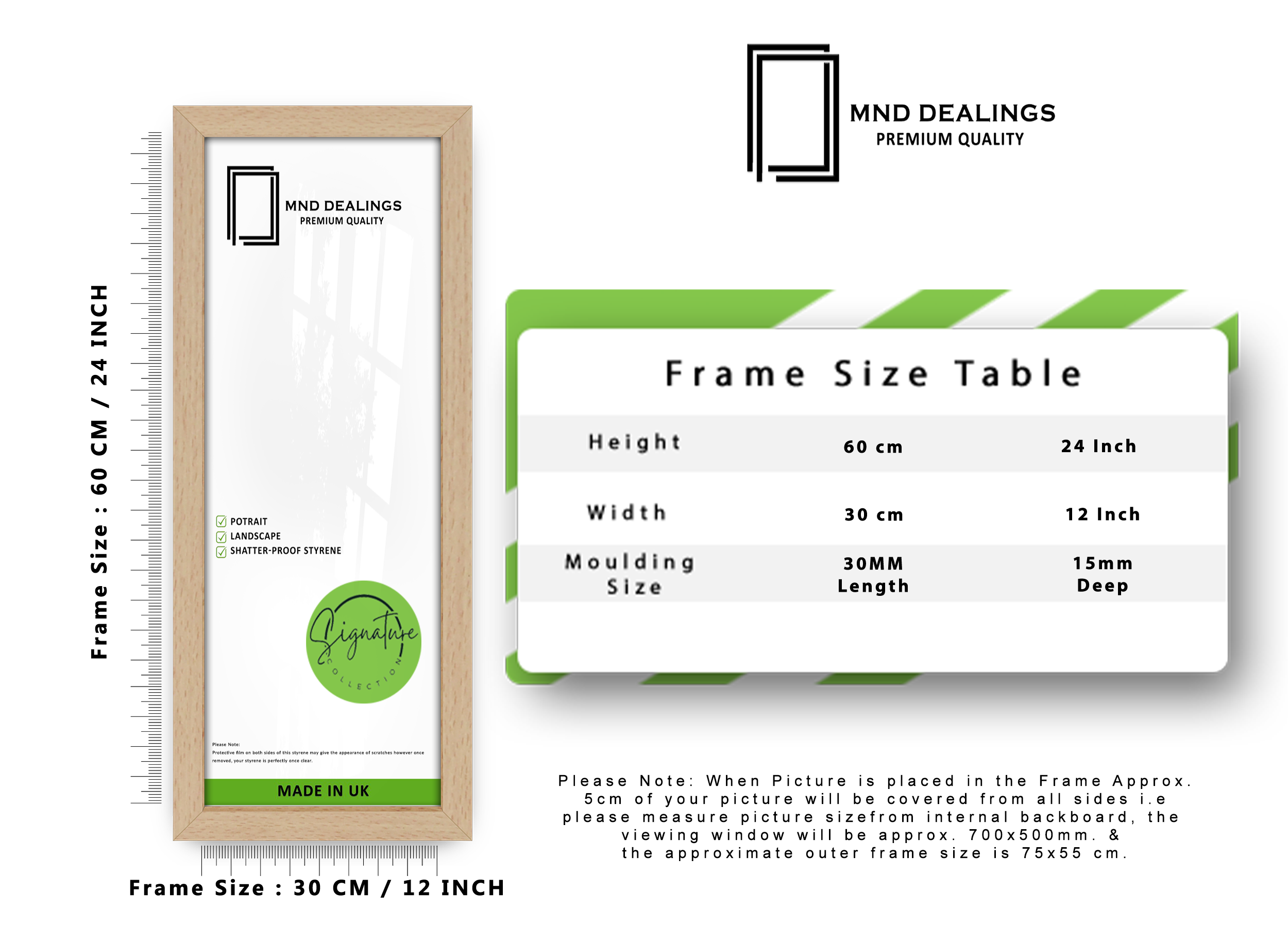 ( 60 x 30 CM ) / 24 x 12 Inch Display Frame - MDF#color_beech