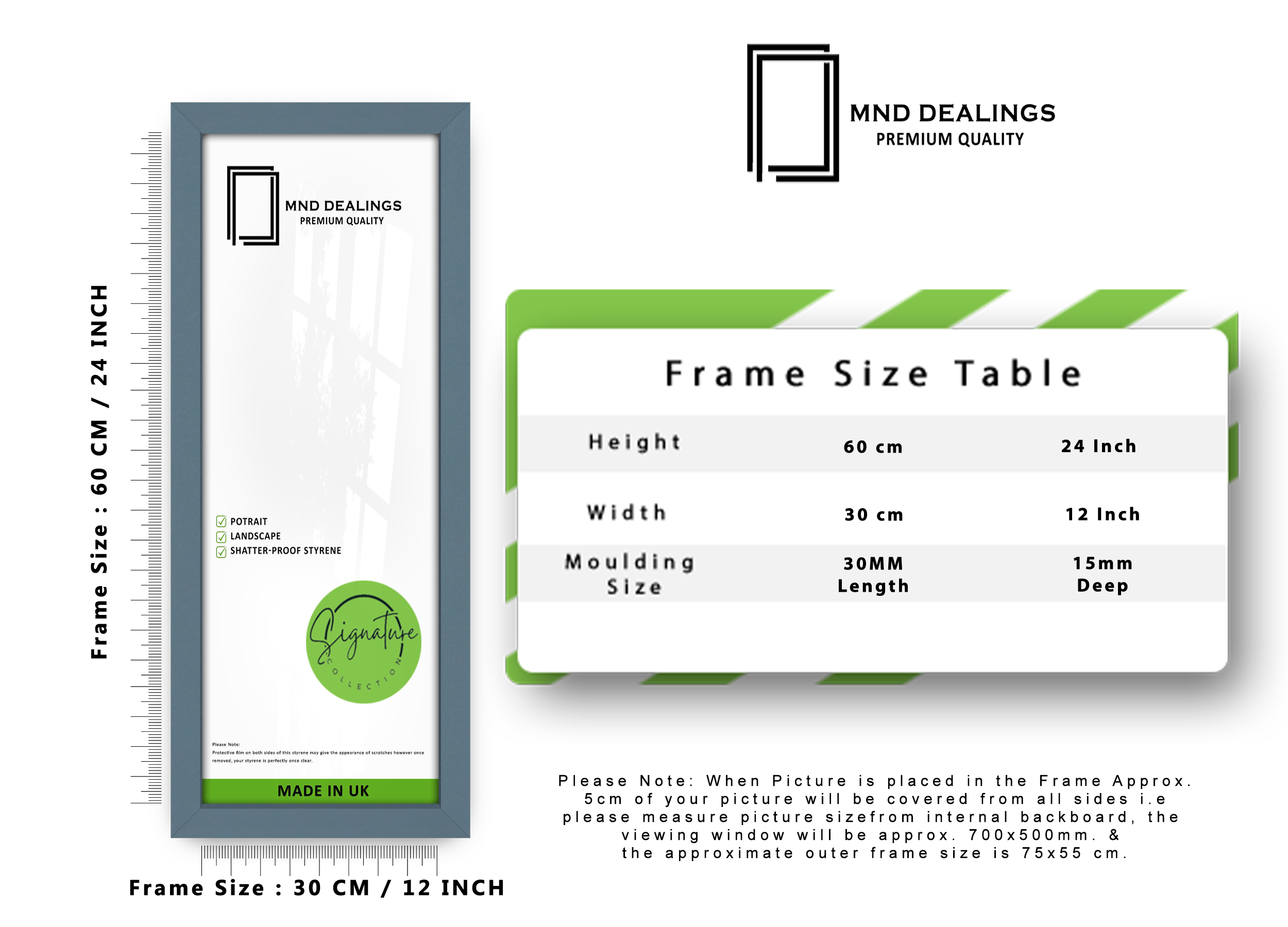 ( 60 x 30 CM ) / 24 x 12 Inch | Frames - MDF
 -  [ Dark Grey ]