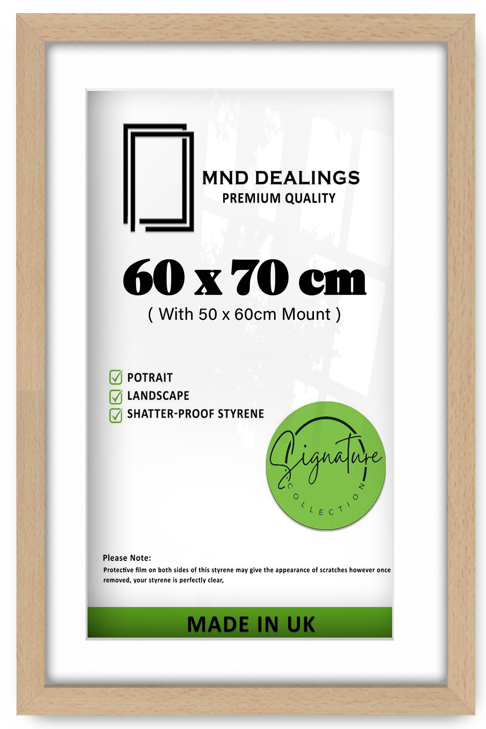 ( 60 x 70 cm ) / 28 x 24 Inch with 60 x 50 cm White Mount Frames - MDF#color_beech