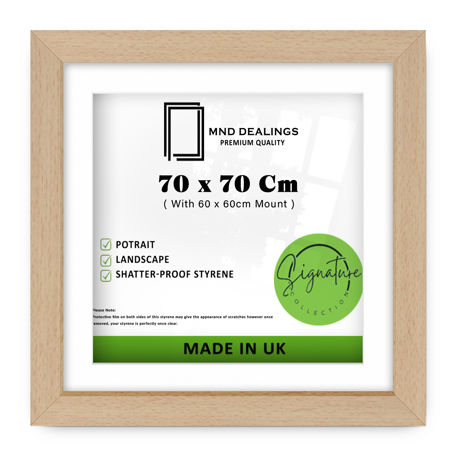 ( 70 x 70 Cm ) / 28 x 28 Inch with 60 x 60 Cm White Mount Picture Frames - MDF#color_beech
