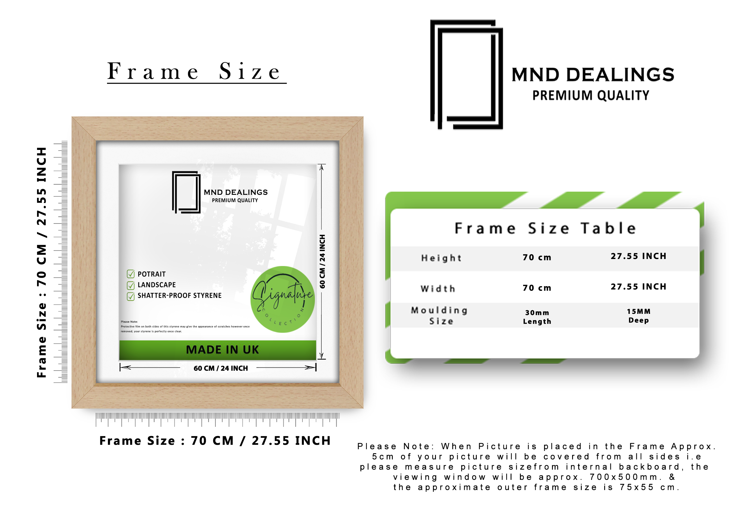 ( 70 x 70 Cm ) / 28 x 28 Inch with 60 x 60 Cm White Mount Picture Frames - MDF#color_beech