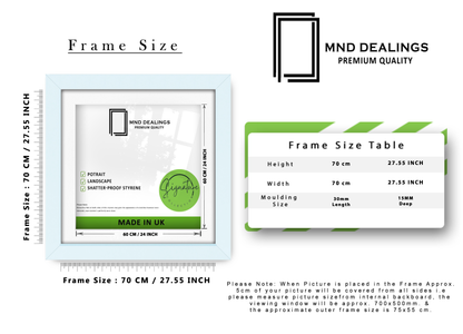 ( 70 x 70 Cm ) / 28 x 28 Inch with 60 x 60 Cm White Mount Picture Frames - MDF