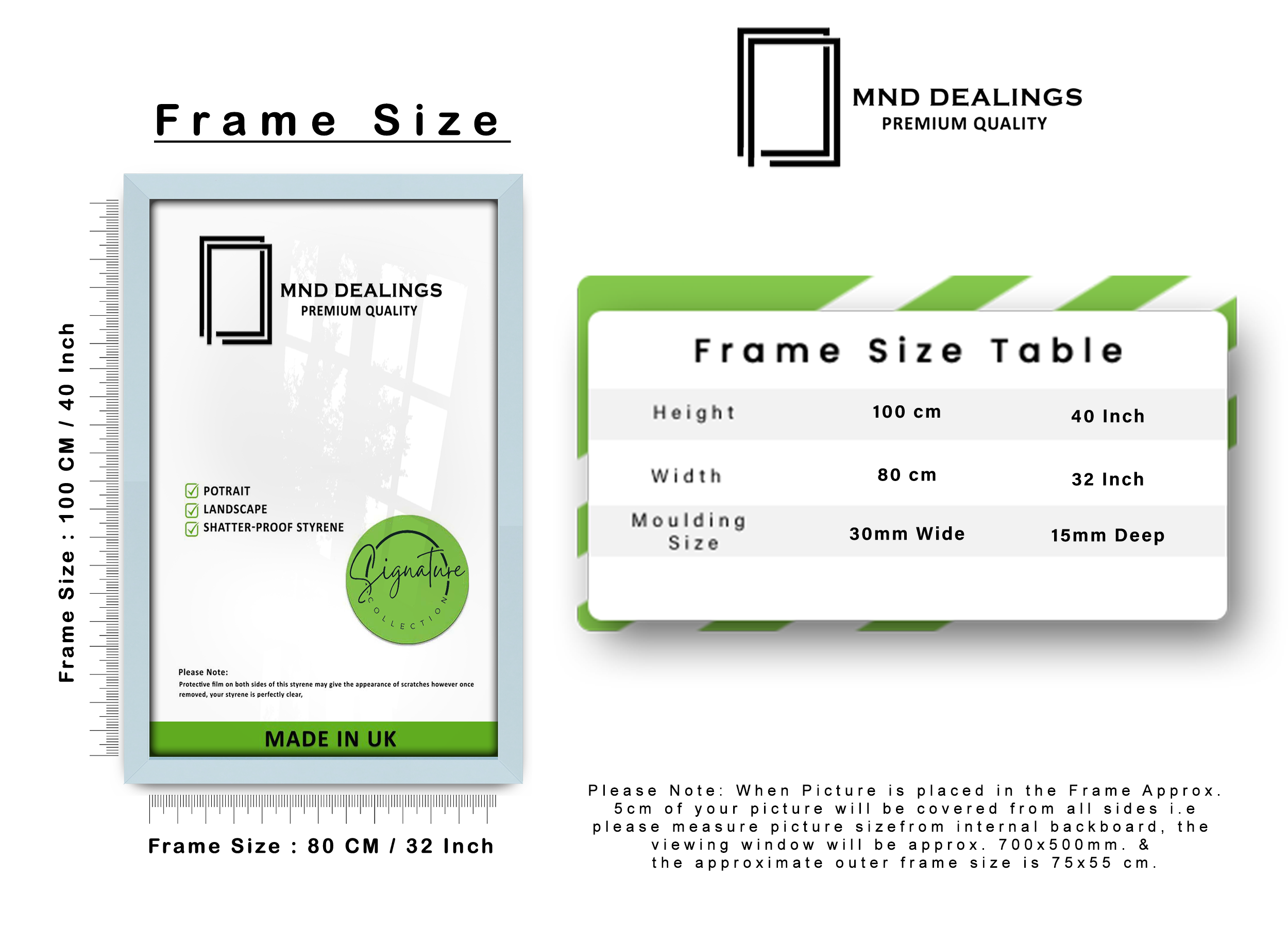 ( 80 x 100 CM ) / 40 x 32 Inch  |  Picture Frames - MDF
 -  [ Light Grey ]