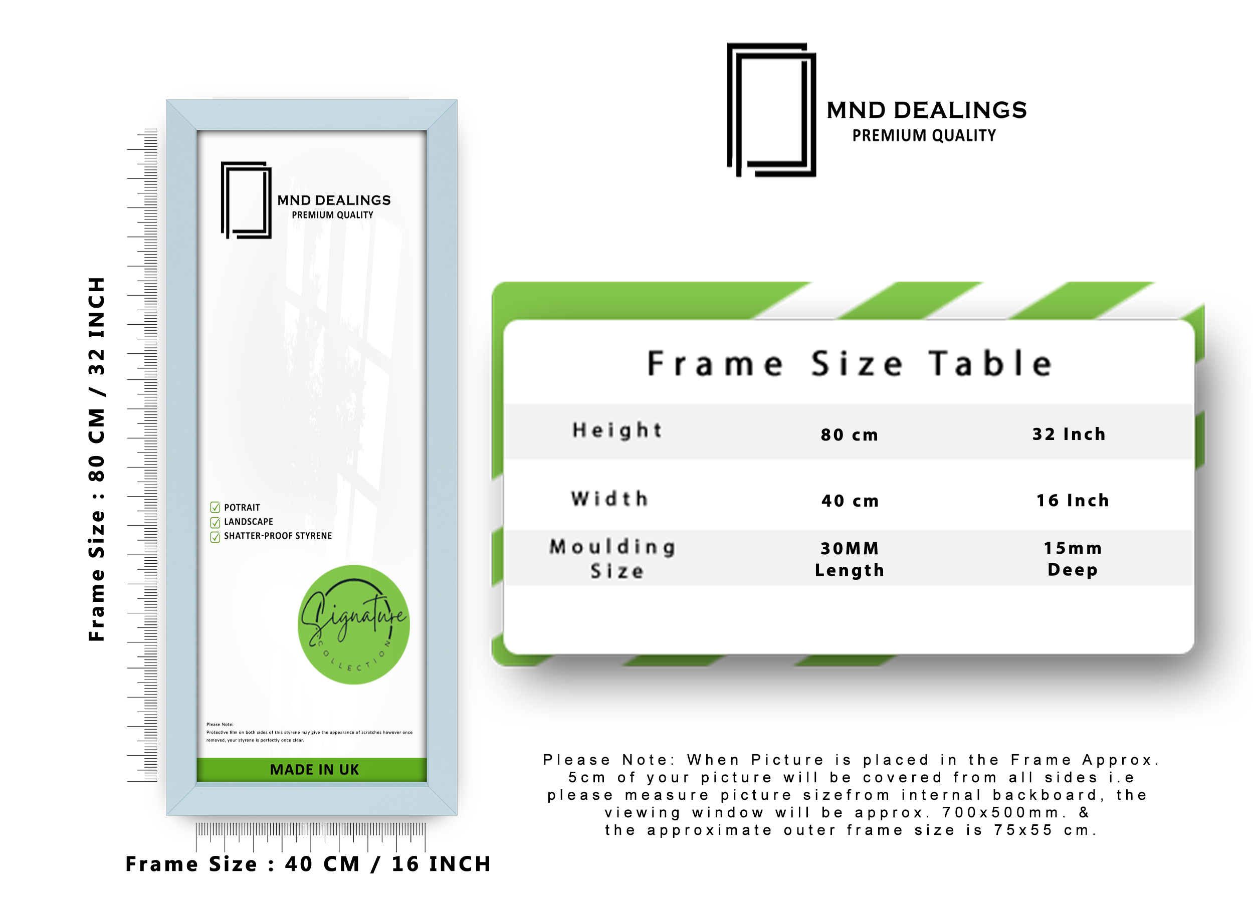 ( 80 x 40 CM ) / 32 x 16 Inch | Display Frame - MDF
 -  [ Light Grey ]