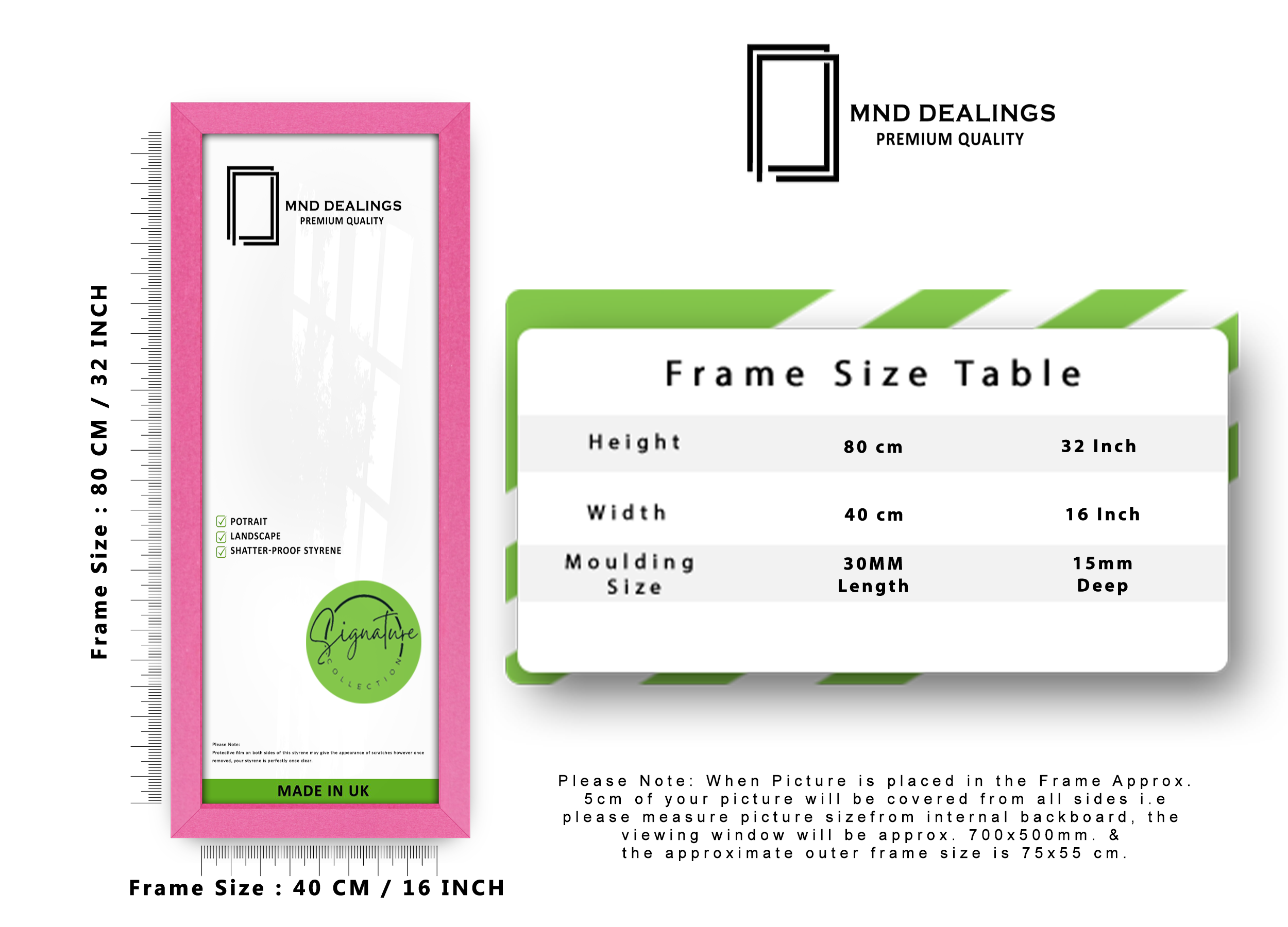 ( 80 x 40 CM ) / 32 x 16 Inch | Photo Frames - MDF
 -  [ Pink ]