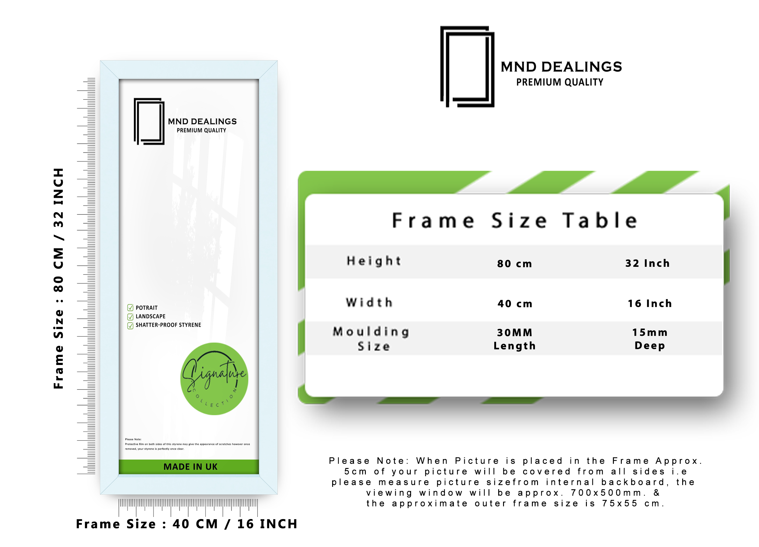 ( 80 x 40 CM ) / 32 x 16 Inch | Frames - MDF
 -  [ White ]