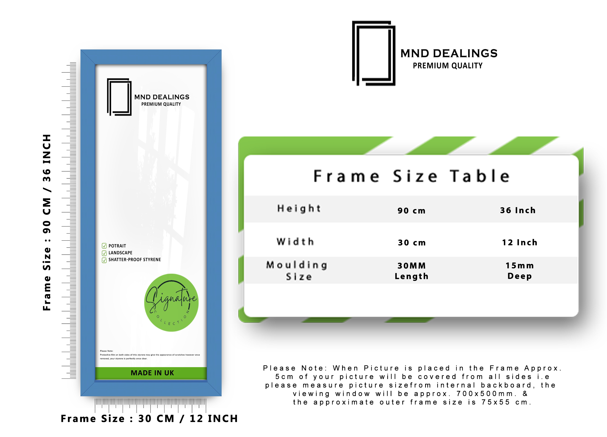 ( 90 x 30 CM ) / 36 x 12 Inch | Frames - MDF
 -  [ Blue ]