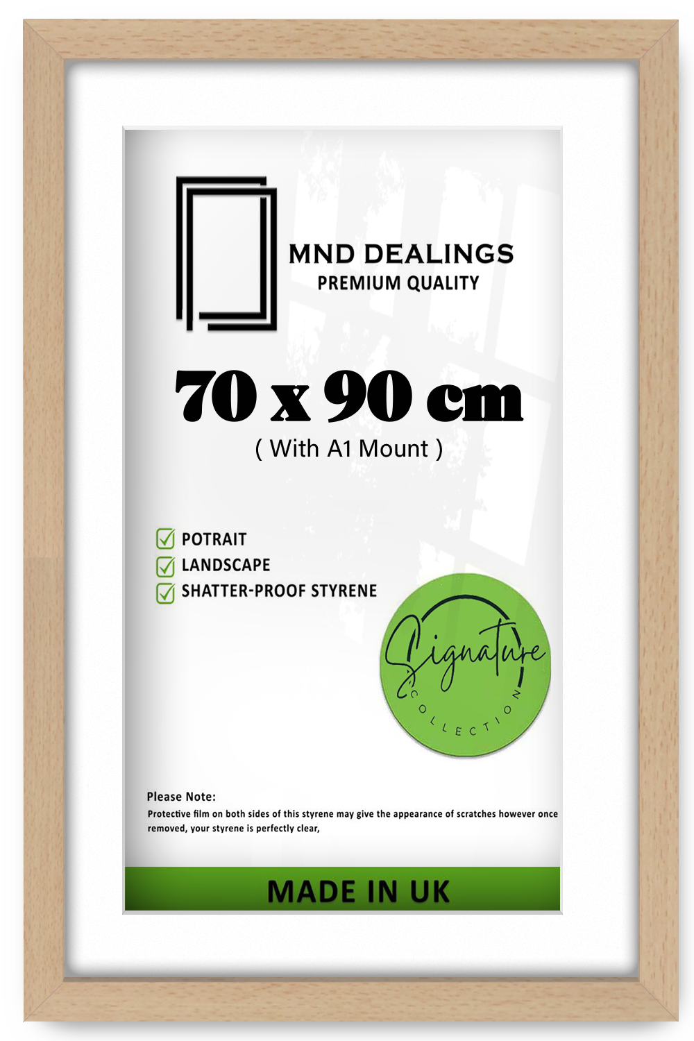 ( 90 x 70 cm ) / 36 x 28 Inch with A1-(59.40 x 84.10 cm) White Mount Photo Frames - MDF#color_beech