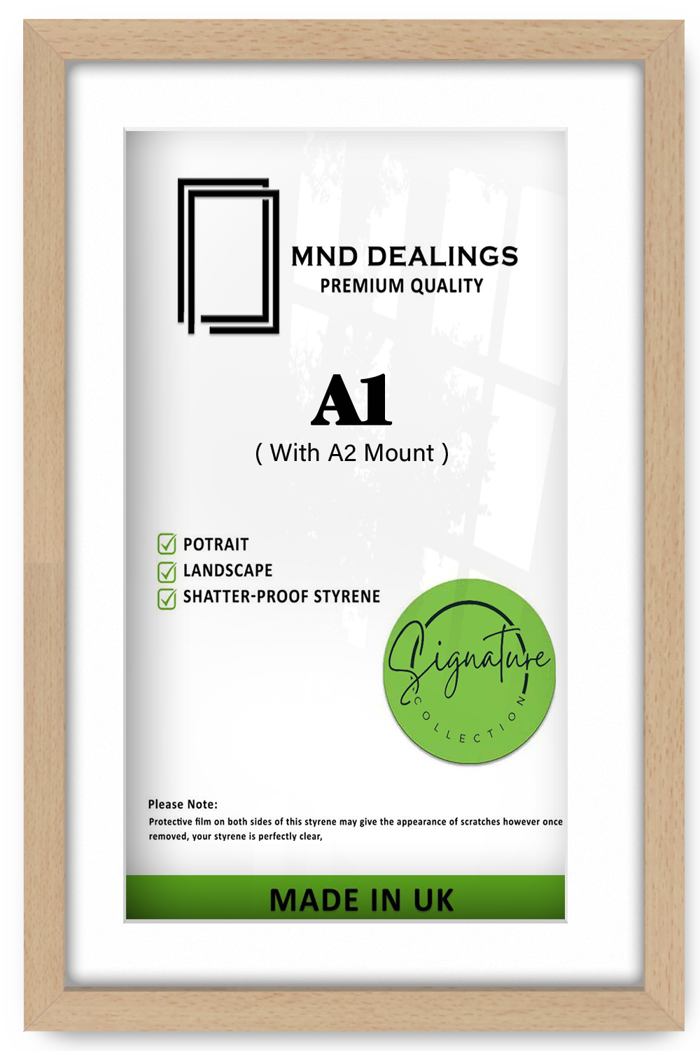 A1 ( 59.40 x 84.10 cm ) / 33 x 23 Inch with A2-(41.90 x 59.40 cm) White Mount Frames - MDF#color_beech